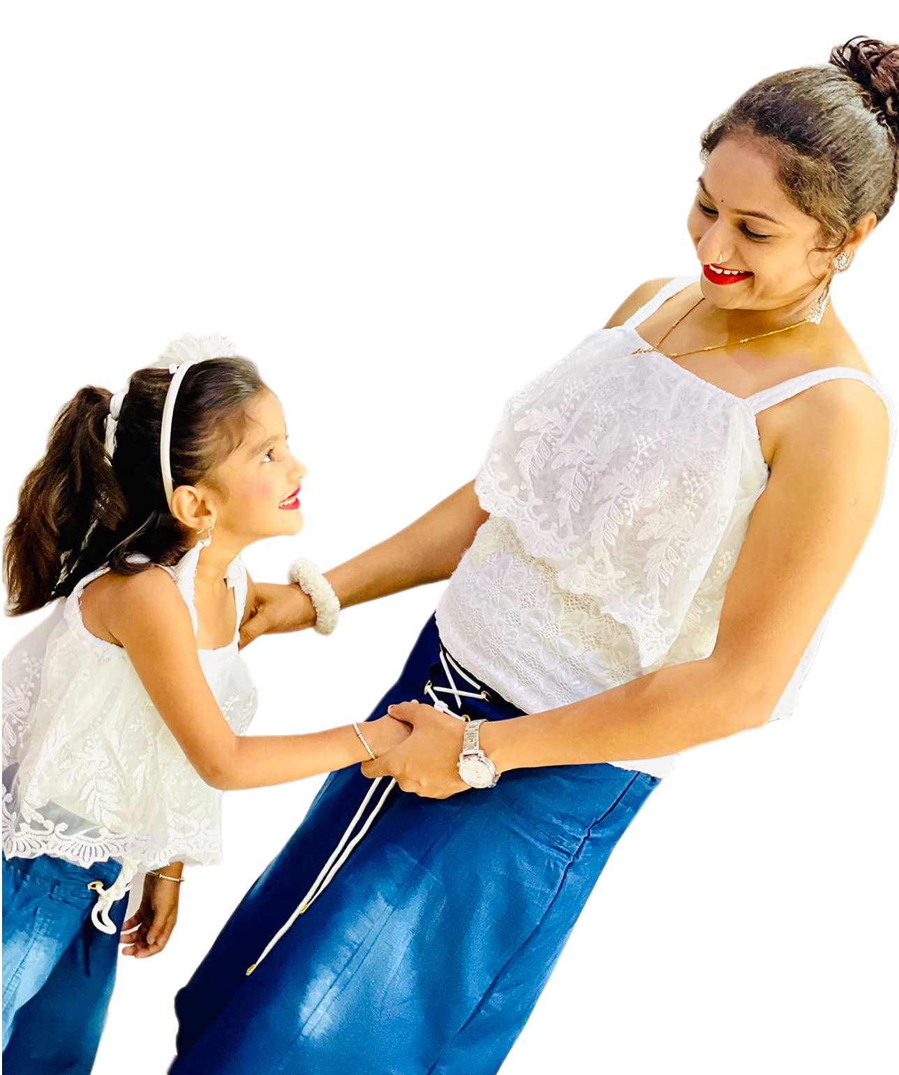 BENKILS Vestido de una pieza para mujer y niña, color blanco y azul, para mamá e hija