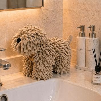 Dog Shaped Hand Towel, Microfiber Hand Towels for Bathroom,Soft Absorbent Chenille Towel Balls,Fuzzy Animals Hand Drying Puffs for Sink, Bath, Kids,Cute Puppy Bath & Kitchen Decor Brown Dog