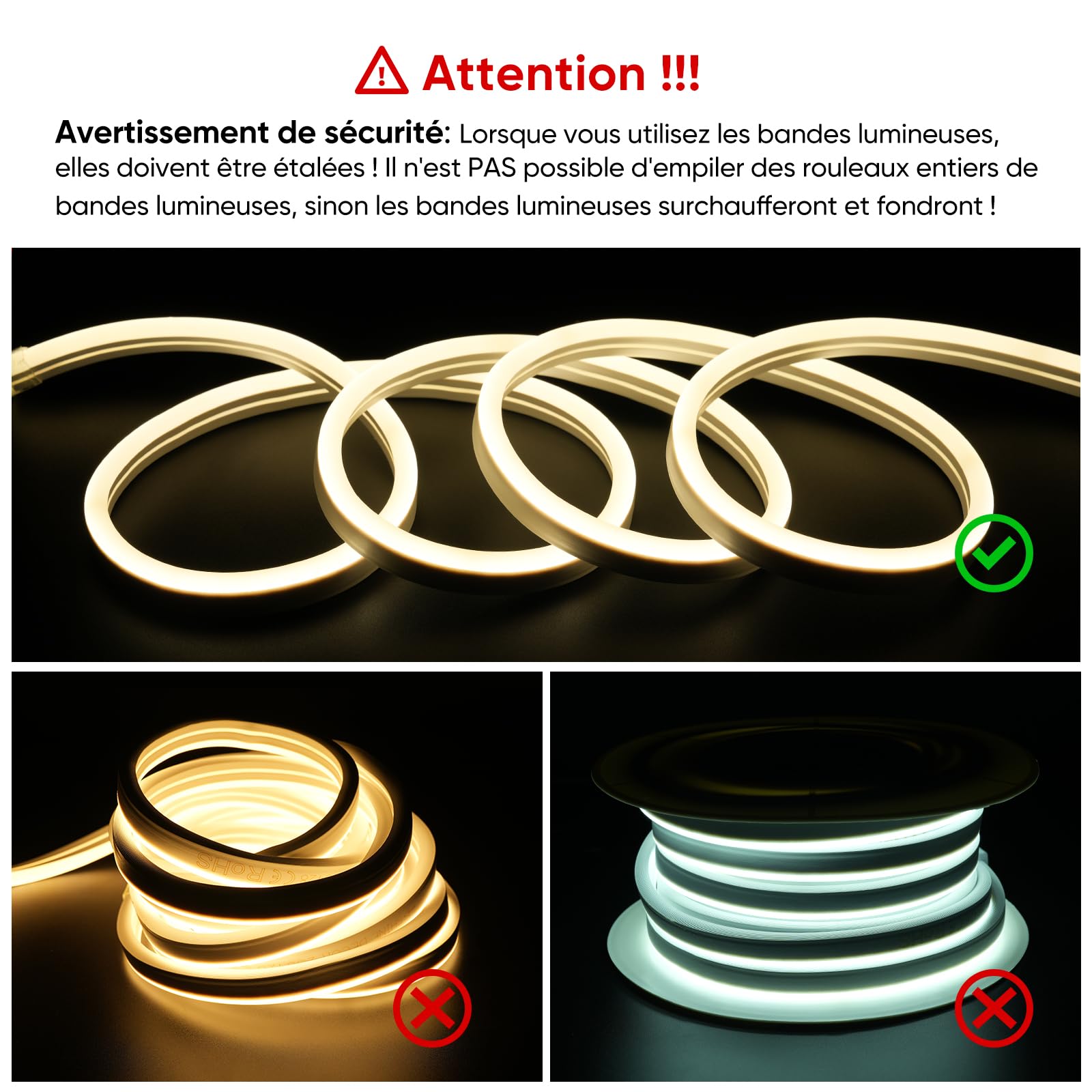 Shine Decor Neon Ruban LED 10m, 230V Bande lumineuse, IP65 Etanche, 10W/M, 350LM/M, 120 leds/m Neon LED Strip pour Décoration Maison Cuisine Jardin Eclairage LED (Blanc Chaud)