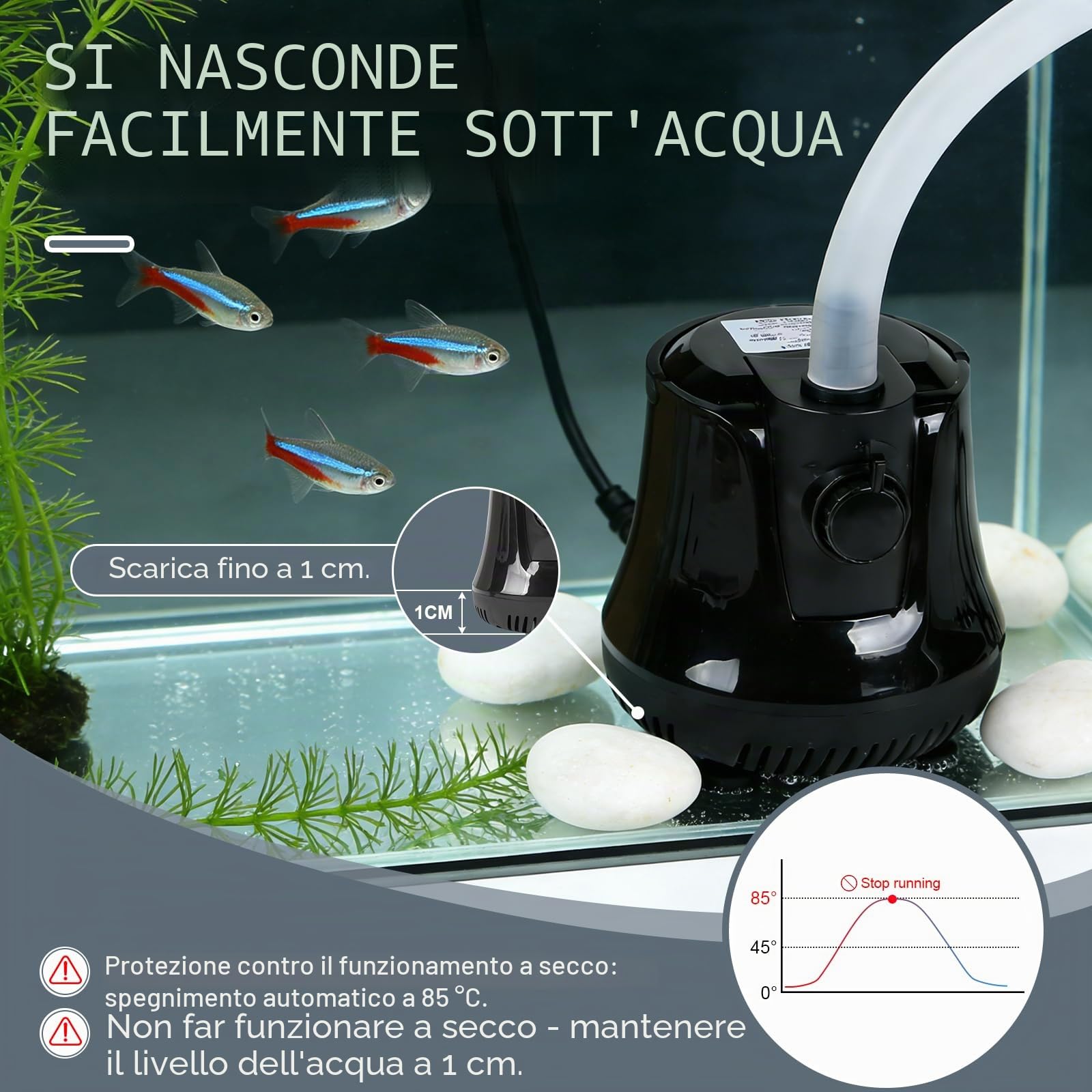 EFUTURETIME Pompa per Acquario 25W 800l/H Pompa Acqua Sommergibile Silenziosa con 1m Tubo Flessibile 3 Ugelli, Pompa per Laghetto Fontana da Interno per Giardini Piscina Idroponica Acquari