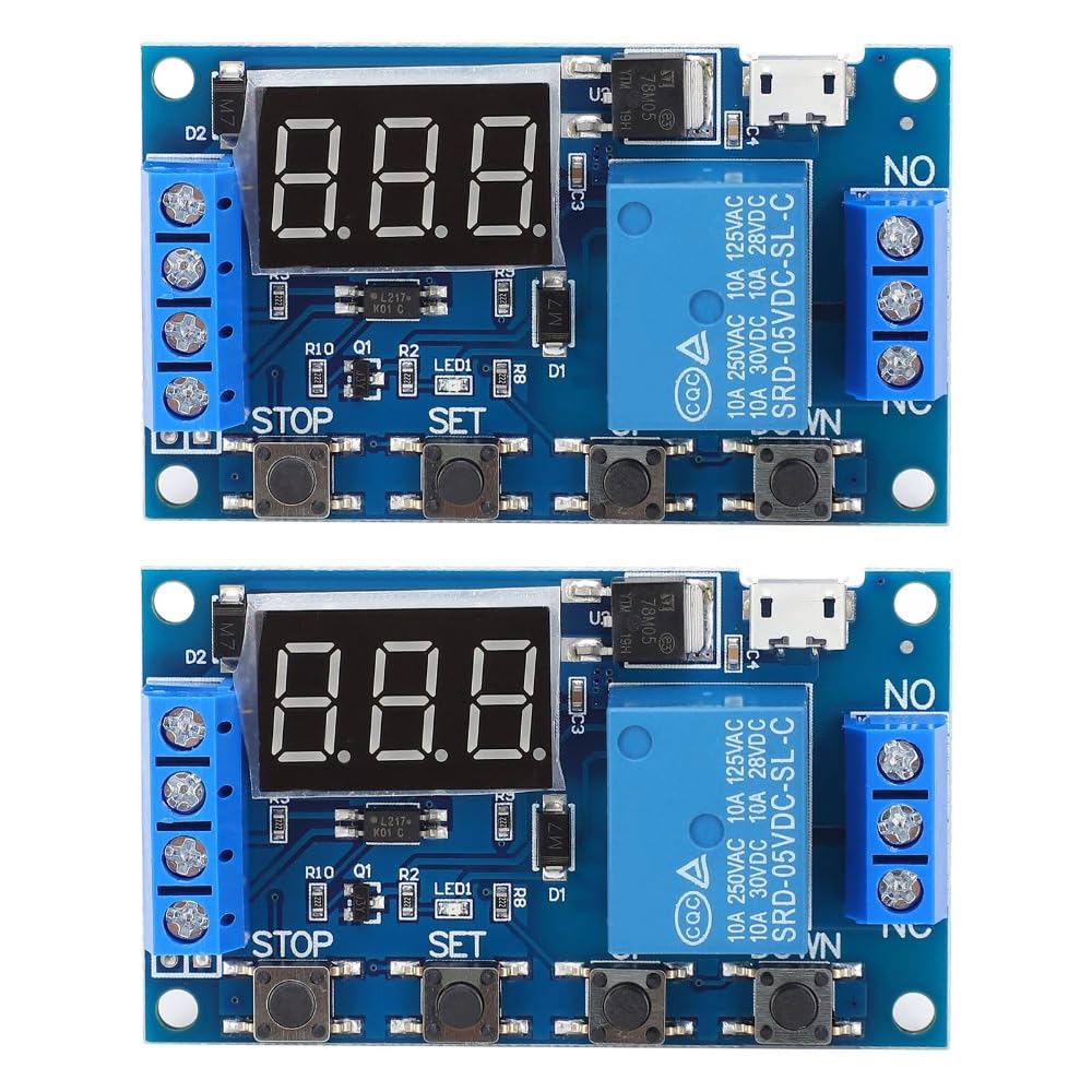 2Pcs Relay Timer Board DC 6-30V Programmable Delay Trigger Module with LCD Display and 5V Micro USB for
