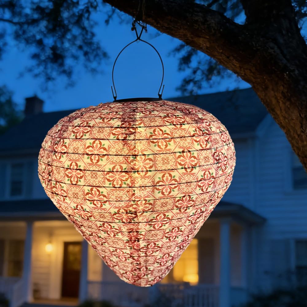 WRQIOO Hanging Solar Lanterns Outdoor Garden, Solar Chinese Lanterns Outdoor, Waterproof Nylon Cloth Japanese Lantern, Solar Lights Outdoor Garden Lantern, Warm White