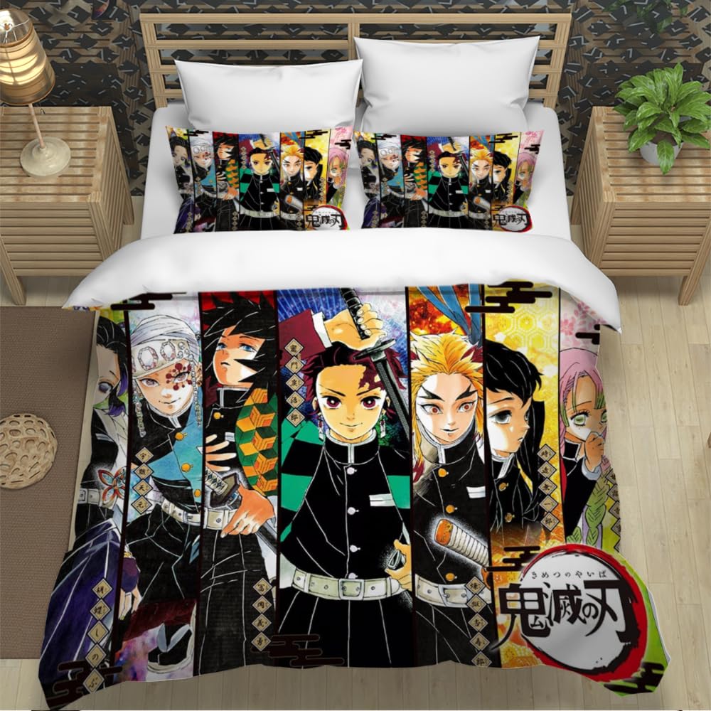Housse De Couette Kpop Housse De Couette 140x200 + 2 Taies 65x65cm - Motif Kpop Demon Hunter, Microfibre | Parure De Lit 1 Personne, Fermeture éclair Housse Attaches Anti-déplacement