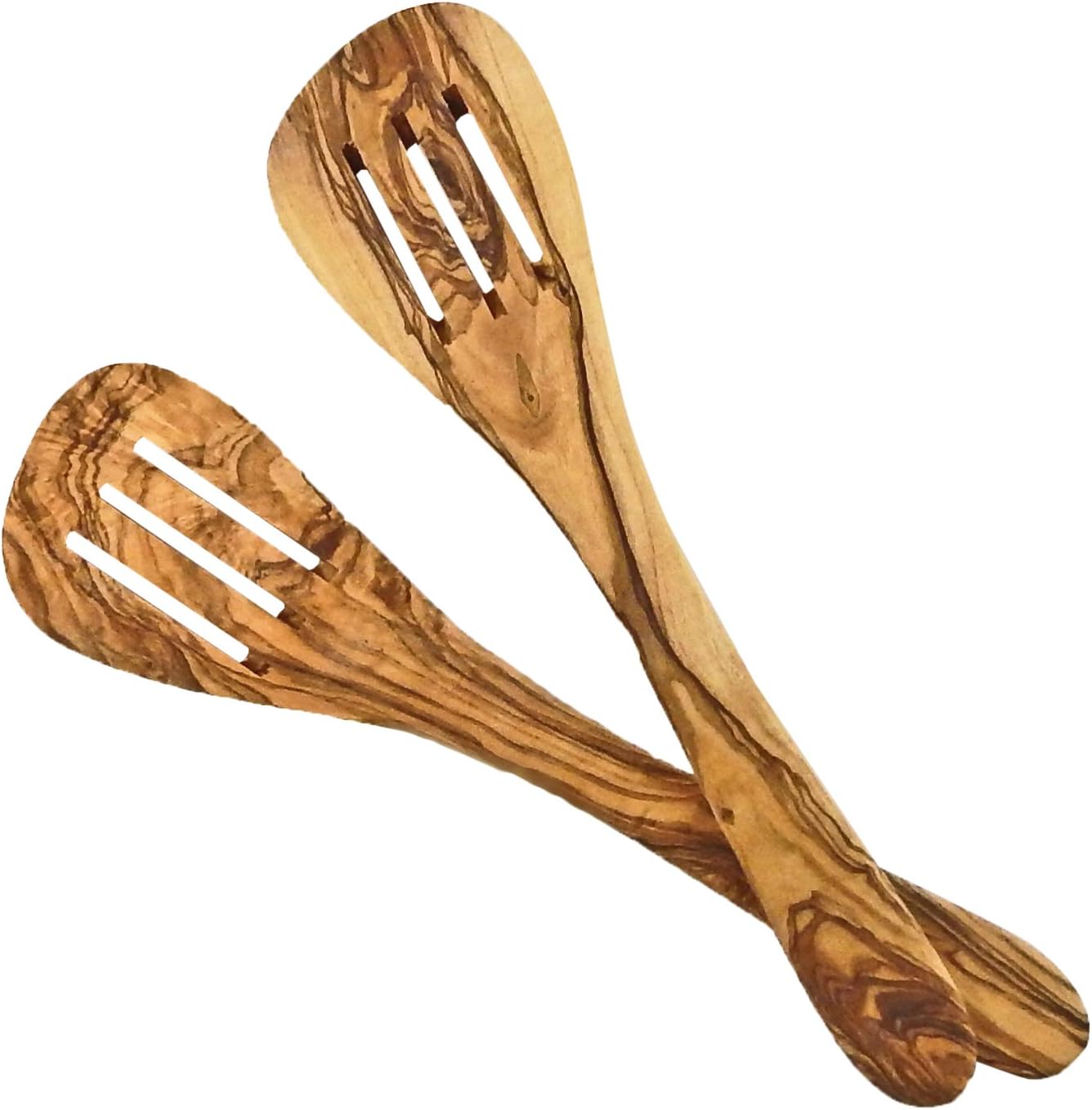 Le Souk Olivique Olive Wood Slotted Spoon (Set of 2), Large, Natural