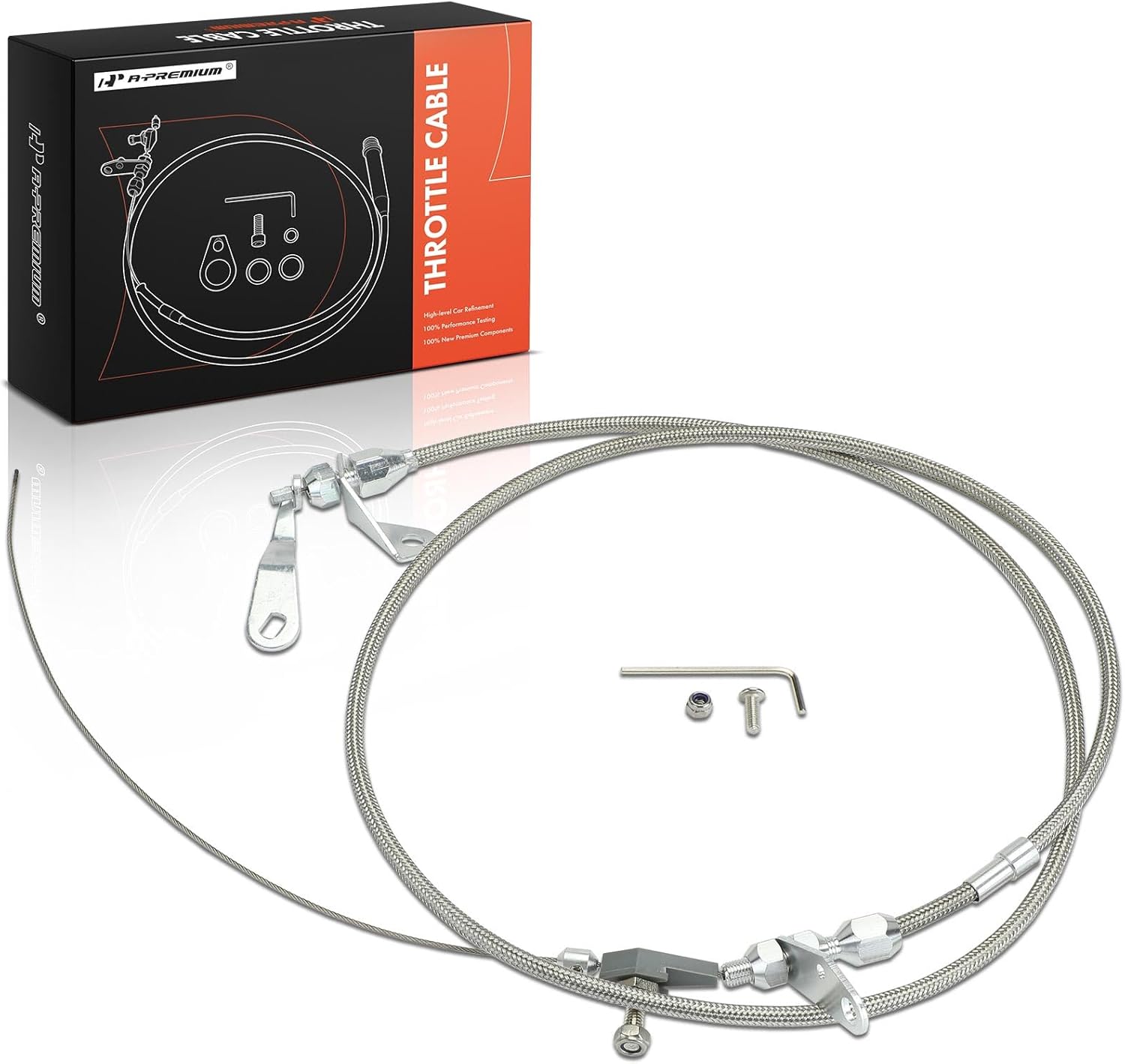 A-Premium Transmission Kick Down Cable Kit - Compatible with Ford C-4 C4 Transmissions - Braided Stainless Steel Transmission Detent Kickdown Trans Wiring Kit