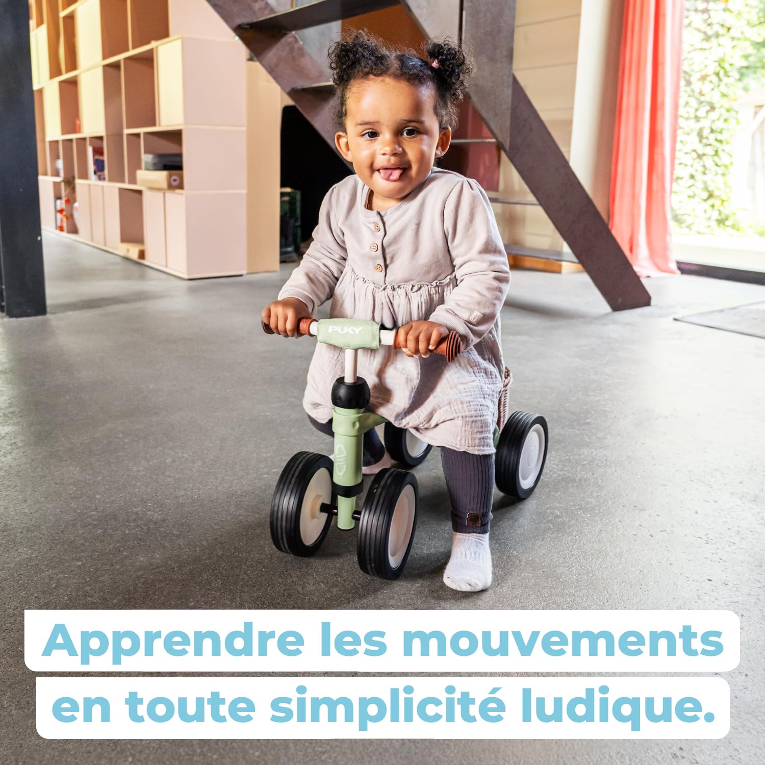 PUKY PUKYLINO Bleu Rétro | Draisienne Bebe 1 an | Velo Bebe sans pédales | Draisienne evolutive avec poignées sécurité, siège Ergonomique et Roues silencieuses | Revêtement Antichoc | Jouet bébé 1 an