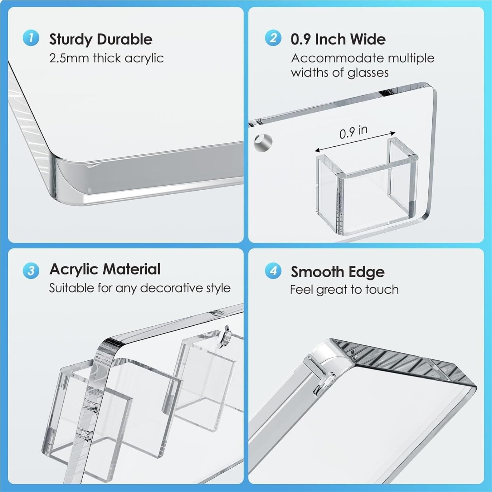 Porta Occhiali per Casa Portaocchiali da Sole Moderno da Parete in Acrilico da 2 Pezzi Organizer Occhiali da Sole(Transparent)