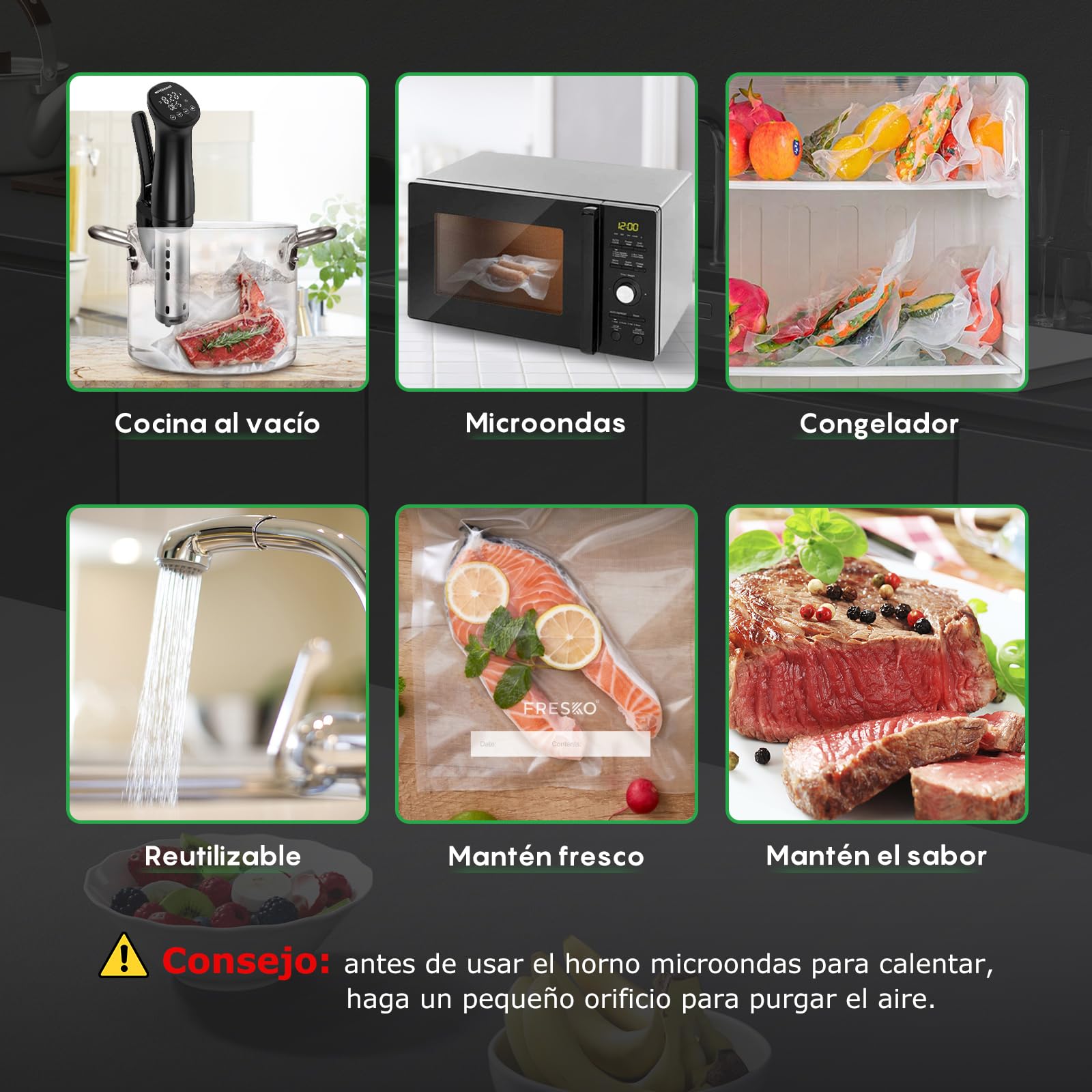 FRESKO Sacchetti Sottovuoto Alimenti 120pcs 20x30cm, Sacchetti per Sottovuoto Testurizzato di Grado Commerciale per Cottura Sottovuoto, Sacchetti Pretagliati Senza BPA e Approvati Dalla FDA