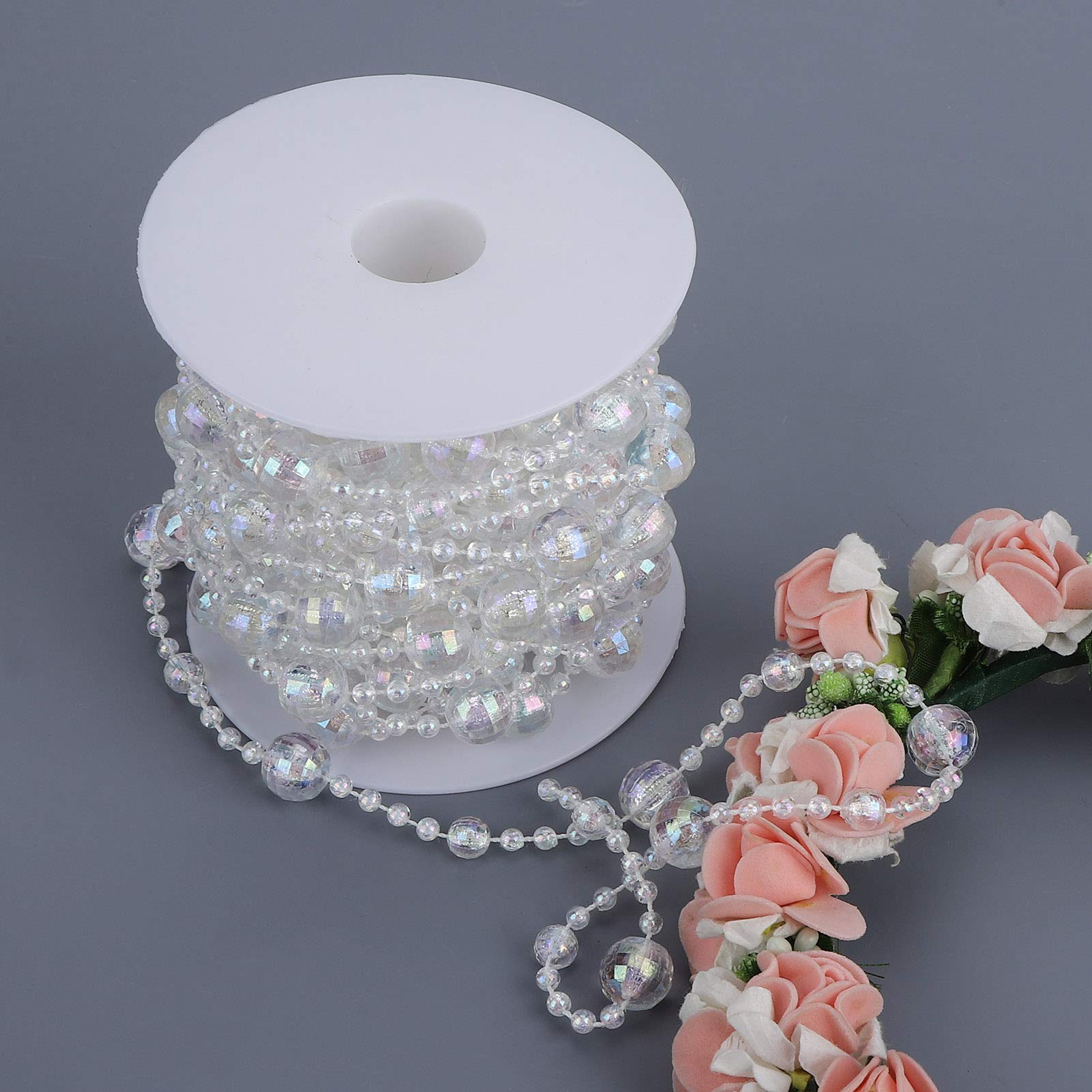 Crystal Garland Strands 32.8ft Clear Colorful Acrylic Decorative Crystal Beads Garland String Roll DIY Faux Crystals Beads Chain Trim for Wedding Party