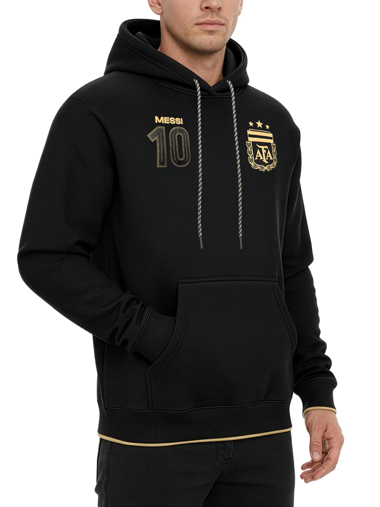 Icon Sports Lionel Messi 10 Argentinien AFA Kapuzenpullover, Erwachsenengrößen, Schwarz / Gold