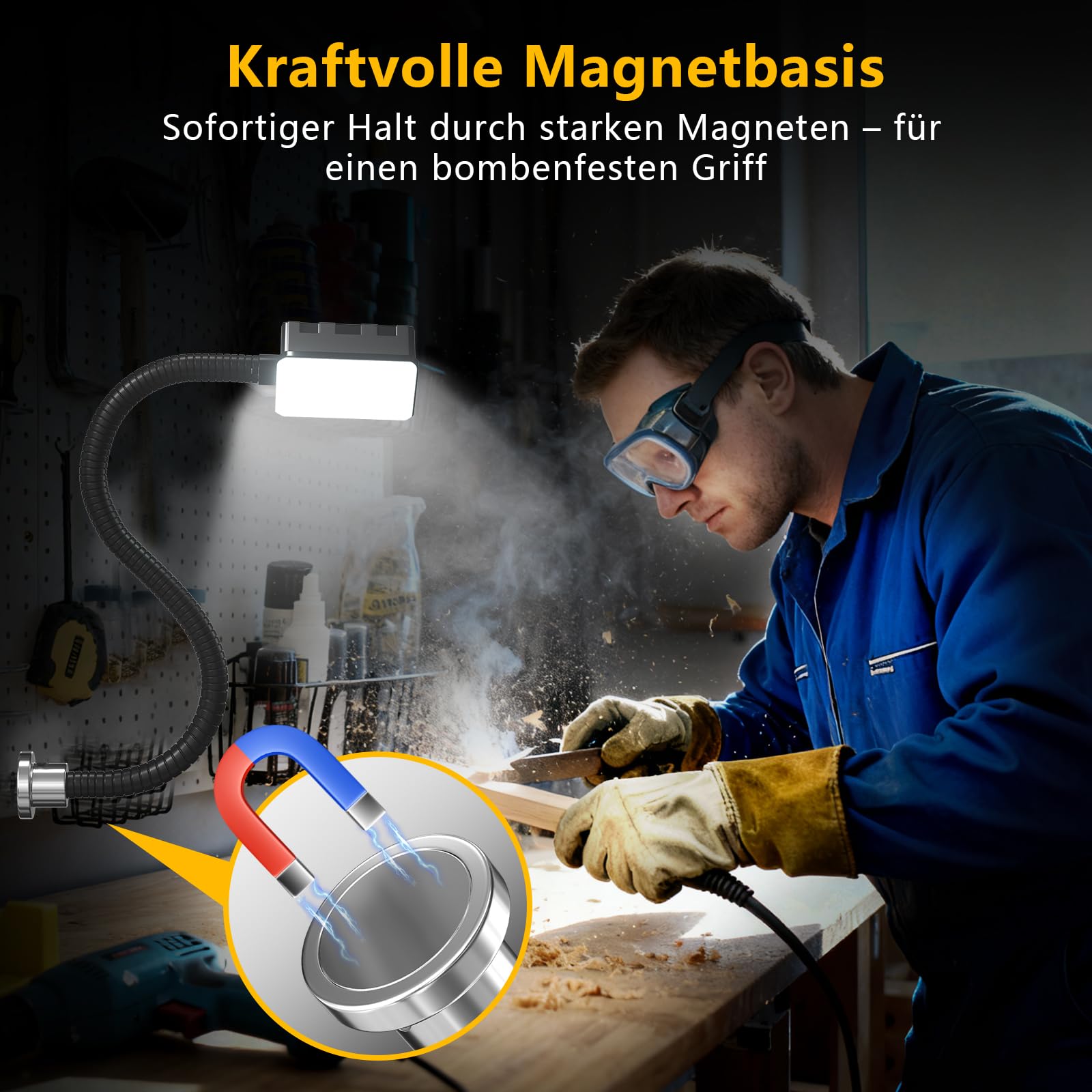 15W LED Magnetische Arbeitsleuchte, 6000K Kaltweißes Maschinenlicht mit Starkem Magnetfuß, AC220-240V Flexibler Schwanenhals Für Drehmaschine Fräse Bohrmaschine Werkbank