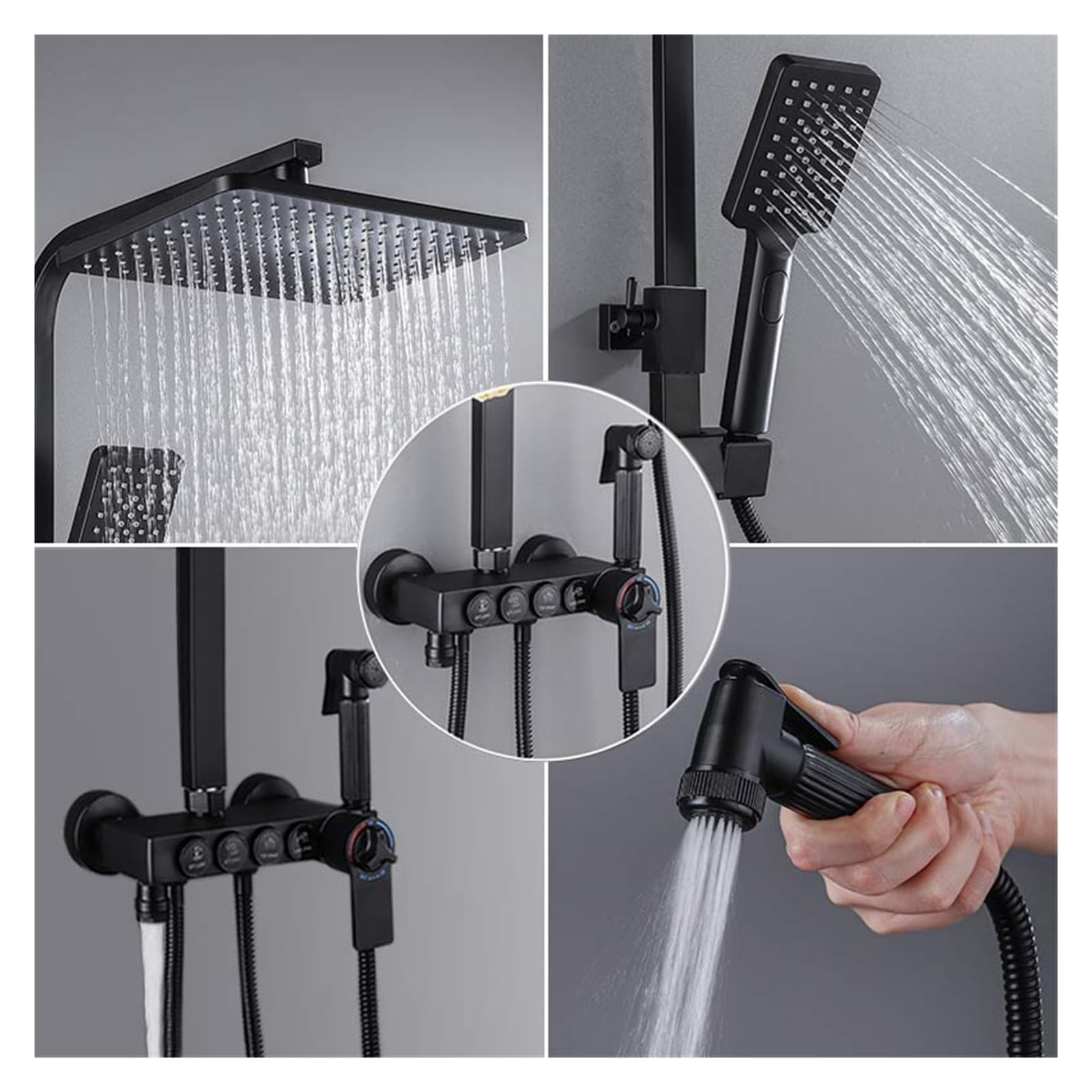 Doccia for Bagno Set Doccia termostatico con Pulsante Nero Rame Doccia a Pioggia Manuale pressurizzata a 4 velocità(S1818C-TH-4G)