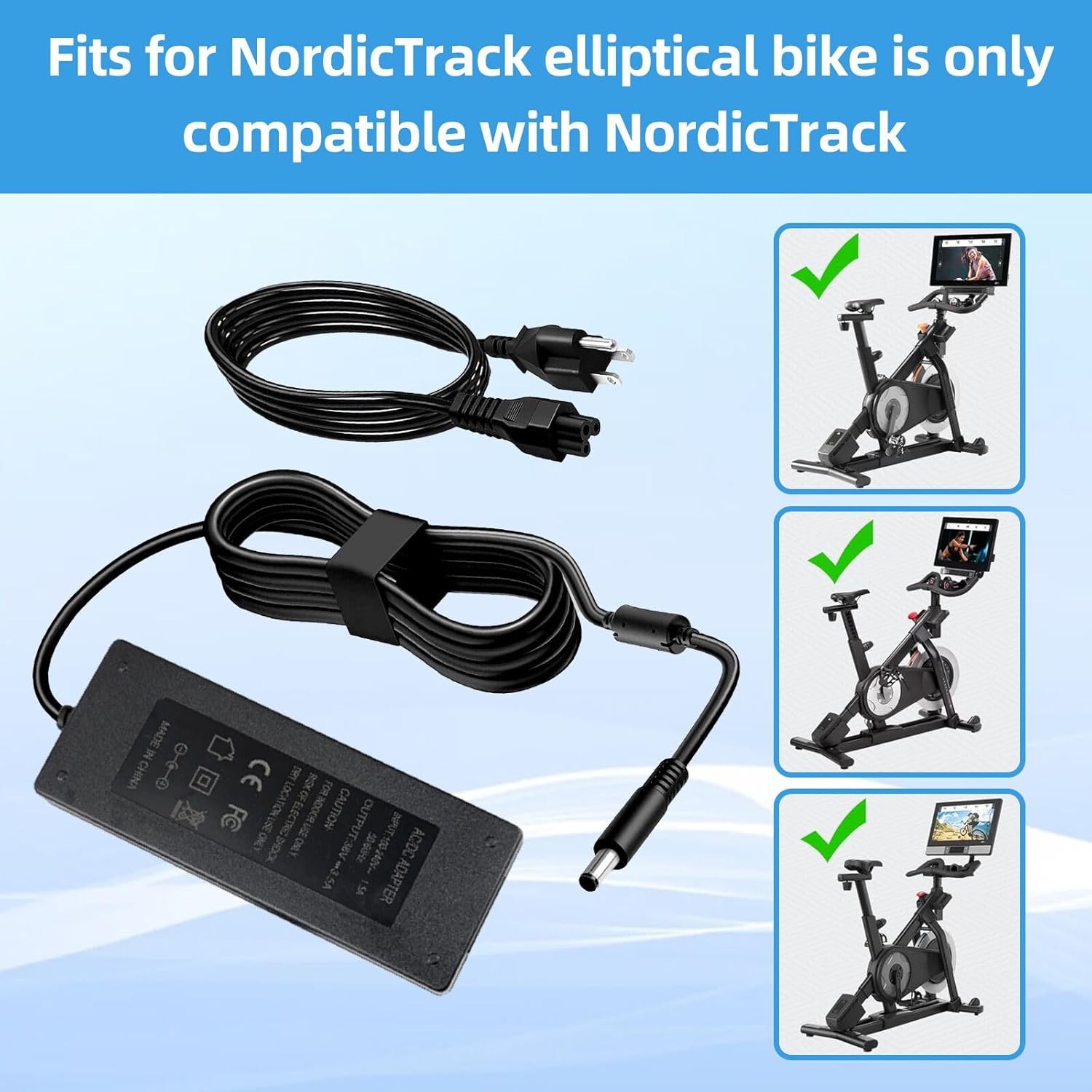 418190 Charger Power Cord Plug - 36V AC/DC Adapter Compatible with NordicTrack Commercial S22i Elliptical Studio Cycle NTEX02121 NTEX02422 NTEX02117 22 inch Bike Intai Model IN3603500