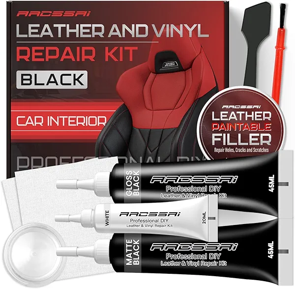 Gloss & Matte Black Leather Repair Kit, Vinyl Repair Kit for Car Seats, Couch, Boat, Sofa & Purse, Fix Scratch & Rip on Artificial, Faux, Genuine Leather, Easy for Anyone to Match Ideal Color