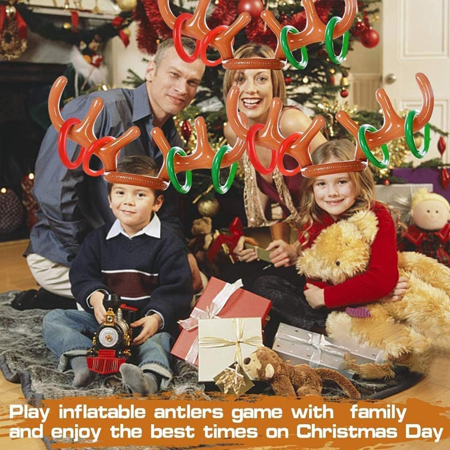 Jeux Gonflable de Noël, 11 PCS Jeu de Lancer d’Anneaux en Bois de Renne, Jeu de Lancer d'Anneaux Gonflables de Fête Noël, pour Les Jeux Amusants en Famille Pendant Les Fêtes de Noël