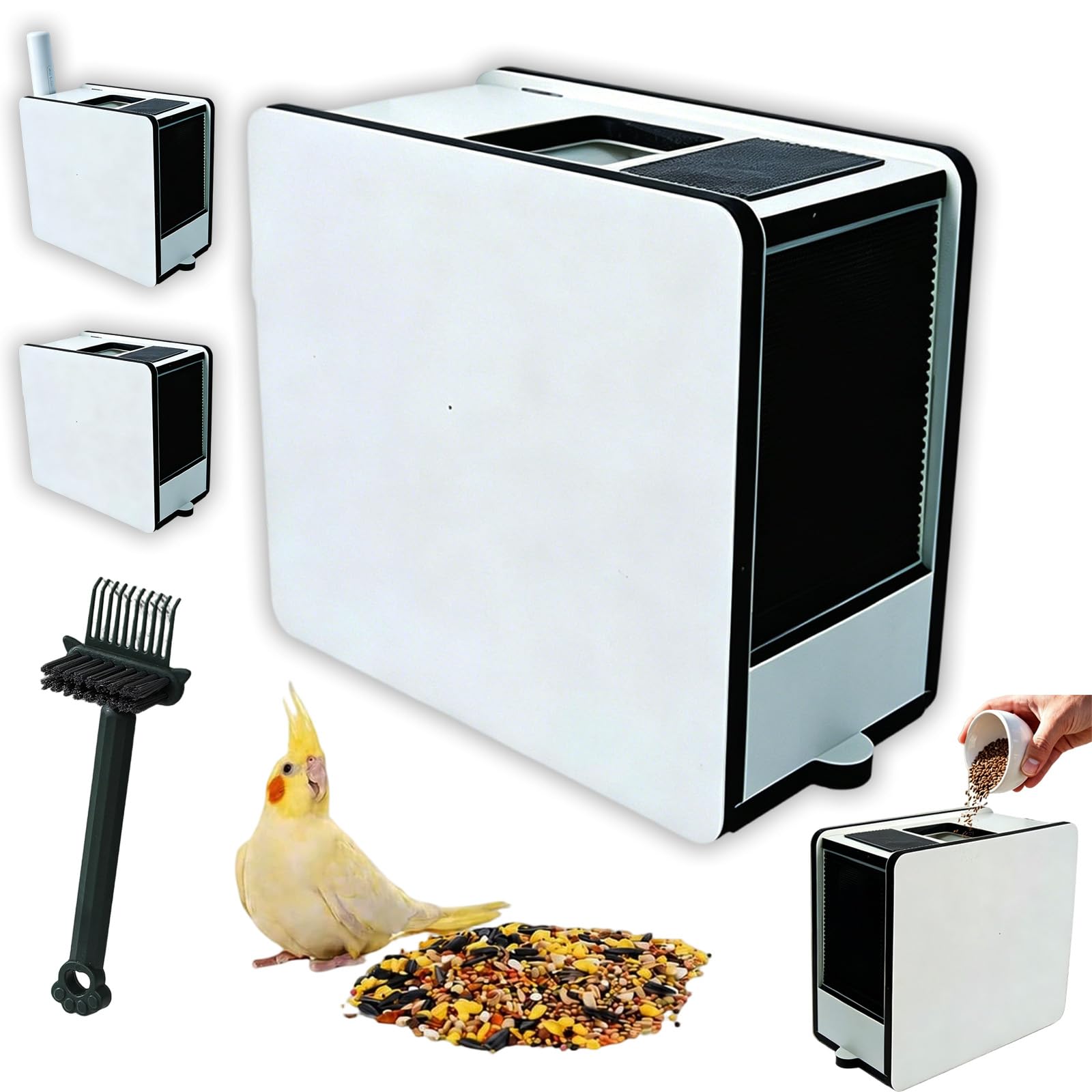 Rechargeable Bird Seed Shell Separator, Airflow‑Assisted Bird Shelling Machine, Removable Blower Cleaner, Automatic Collector Grain Husk Separator for Macaws Parrot (Drawer Separator Only)