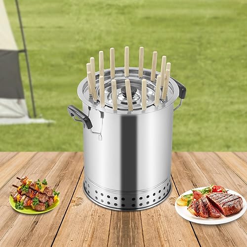 Miniatura 2 de Barbacoa portátil sin humo, parrilla de barril de carbón envolvente de acero inoxidable con 16 pinchos para picnic, campamento, barbacoa, 10.2 x