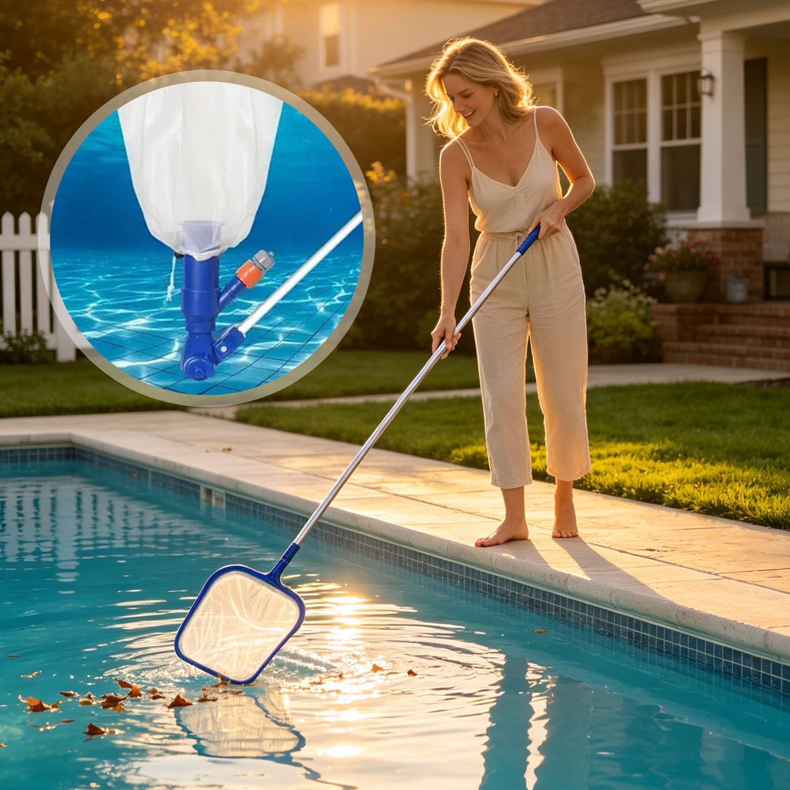 Tête d'aspirateur de Piscine avec Manche et épuisette pour bassins