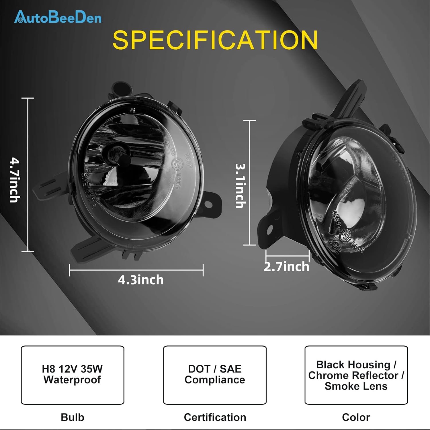 Fog Lights compatible with BMW (F22 220i 228i, 2 Series) / (F30 F31 F34 320i 325i 328i 328d 335i, 3 Series) / (F32 F33 F36 428i 435i, 4 Series) / M235i, 2012-2014, Fog Lamps, Smoke