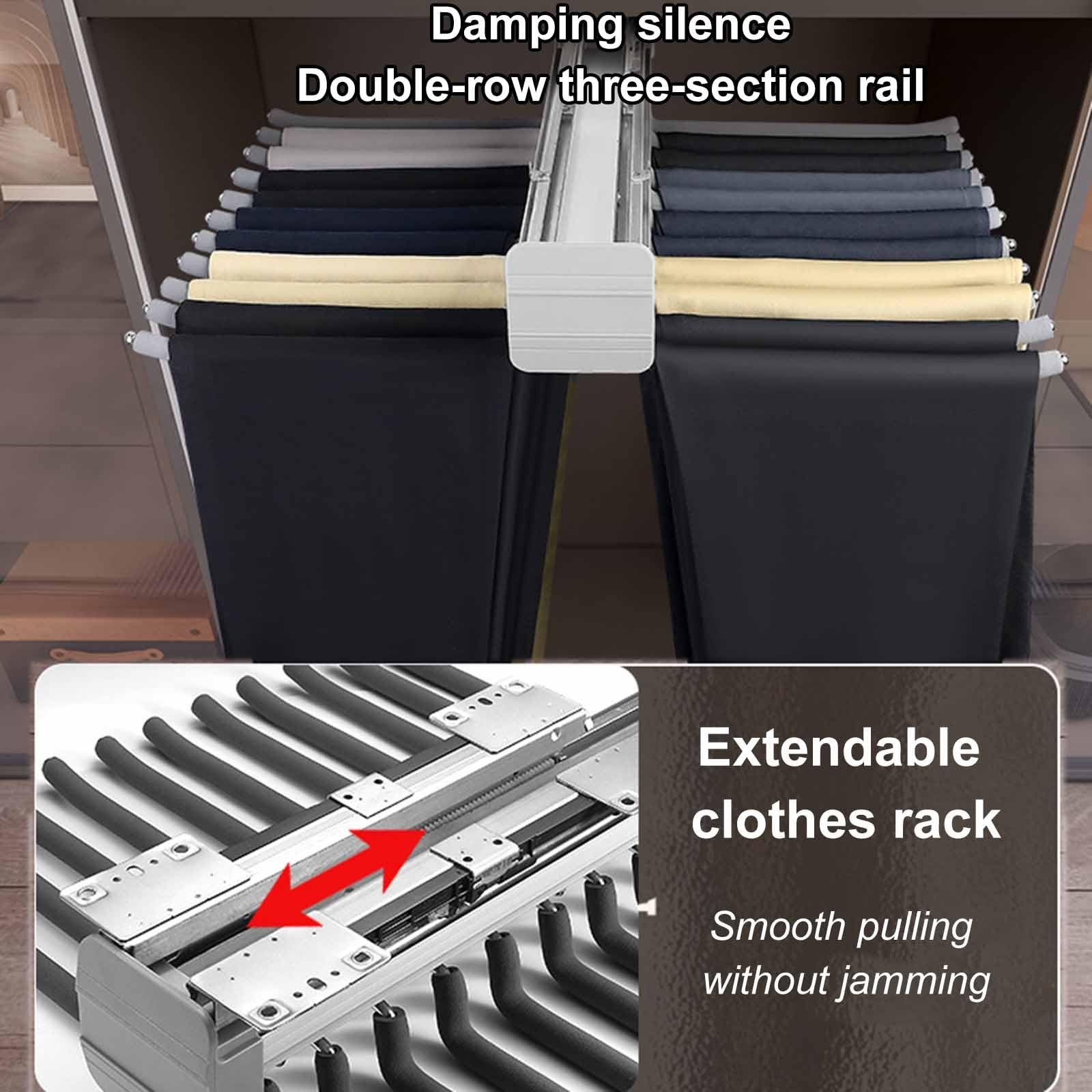 Rack di pantaloni pull out salvaspazio con braccioli da 11/22, appendiabiti in acciaio resistente per stoccaggio organizzato, asta armadio allungabile per una gestione efficiente del guardaroba (dimen