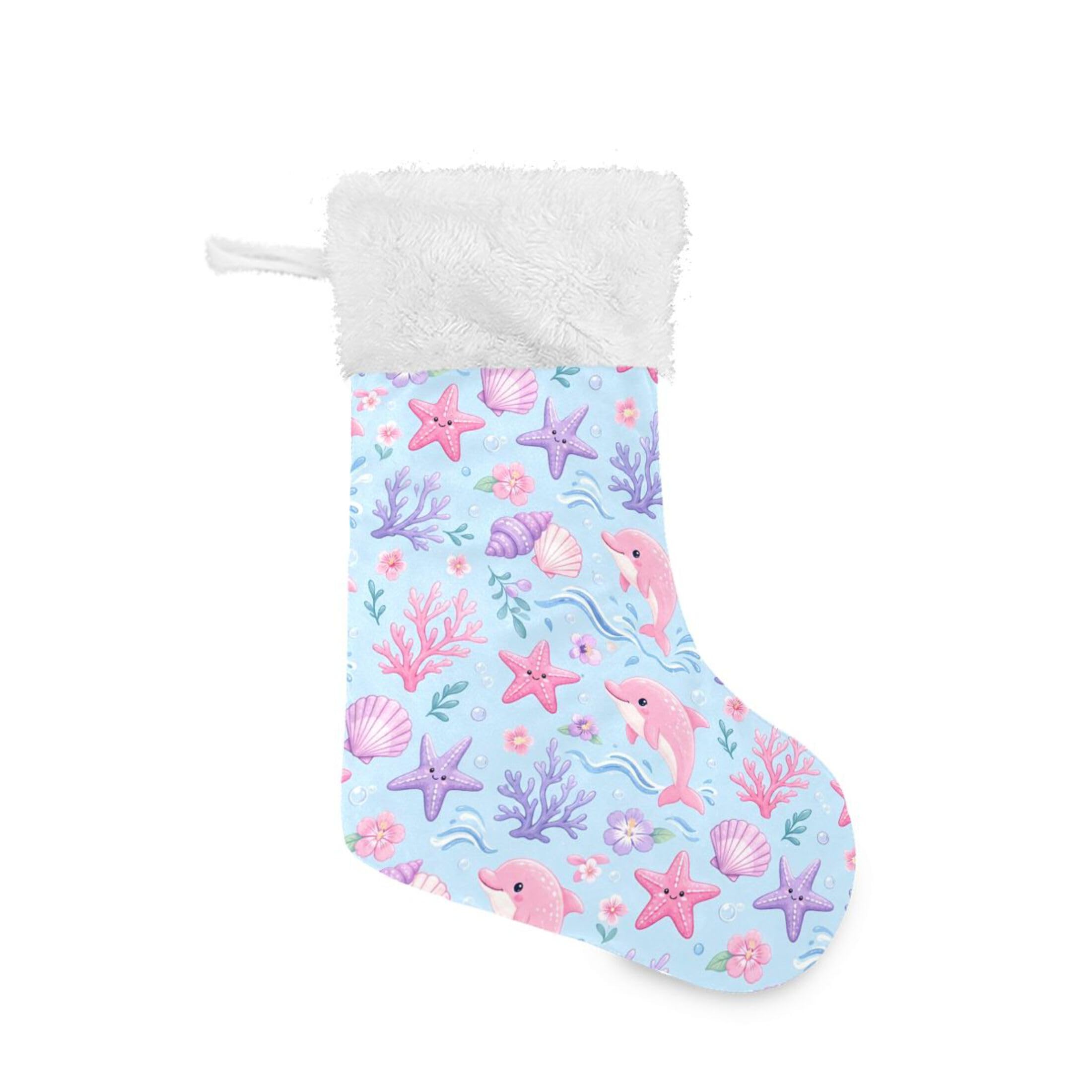 Fuauuyl Dolphin Christmas Stocking 18 In Xmas Hanging Stocking with Plush Cuff for Family Holiday Party Fireplace Decorations, 2 Pack