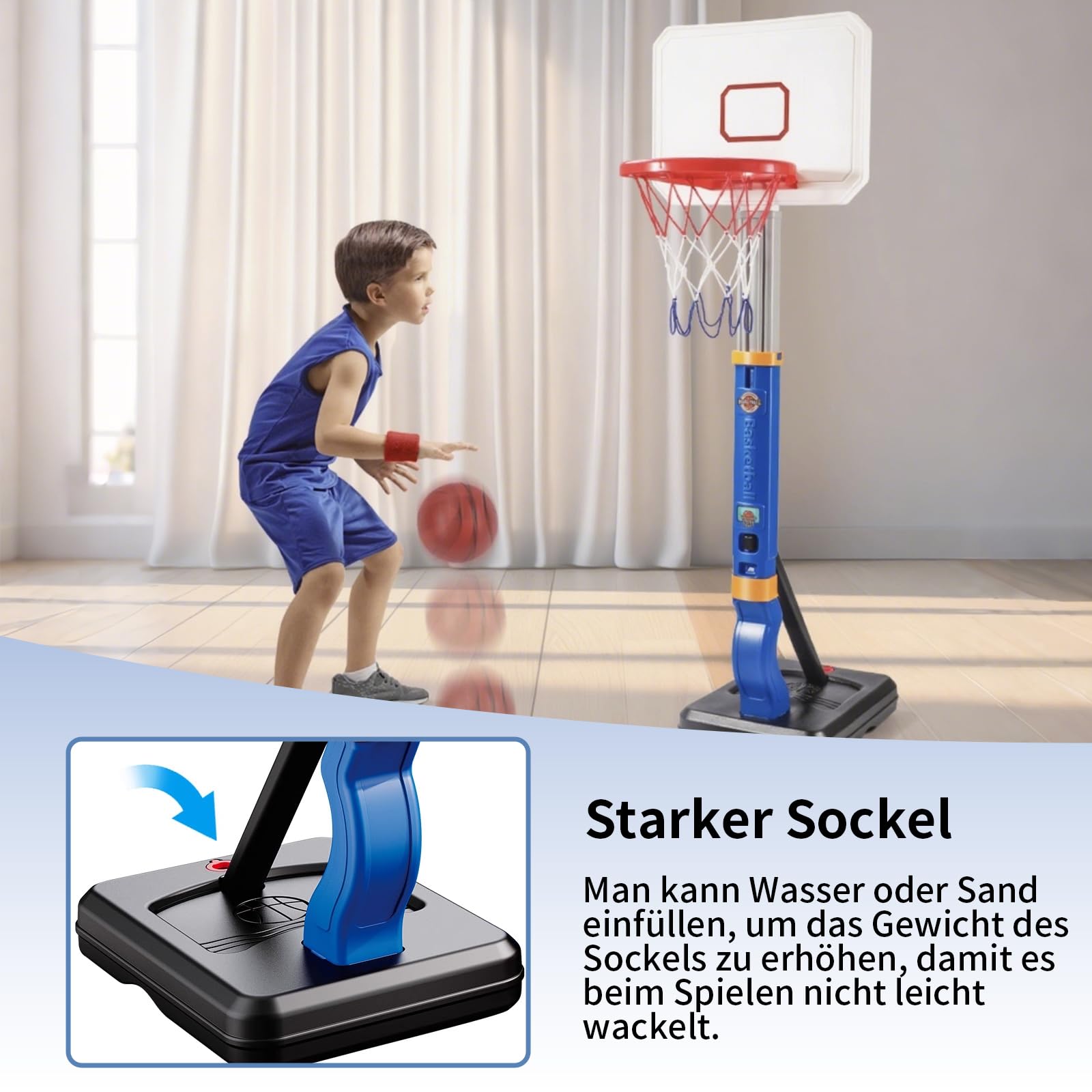 Kinder Basketballkorb mit Ständer - Höhenverstellbar von 75 bis 138cm, Tragbarer Indoor Outdoor Basketballkorb für Jungen Mädchen ab 3 Jahren - Gartenspielzeug & Spielzeug ab 3 4 5 Jahre