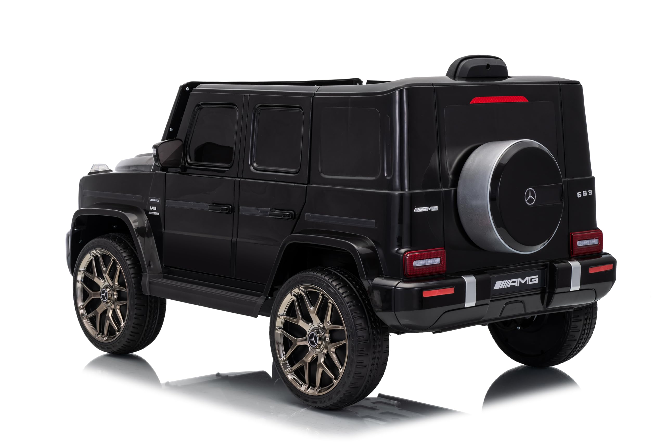 FINOOS Mercedes G63 AMG auto elettrica per bambini con telecomando, sedile in pelle, nero