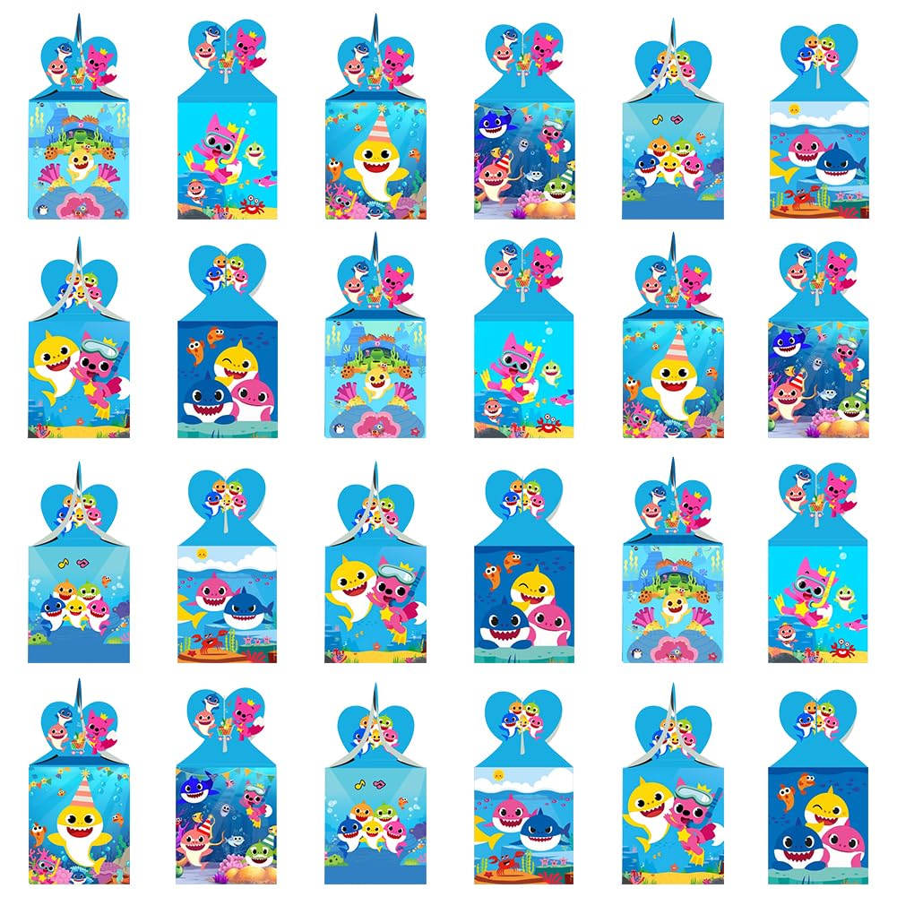 Shark Candy Box, 24 Pack Ocean Sea Party Gift Boxes, Blue Underwater World Creatures Print Shark Whales Goldfish Candy Treat Box, Ocean Theme Birthday Baby Shower Party Favor