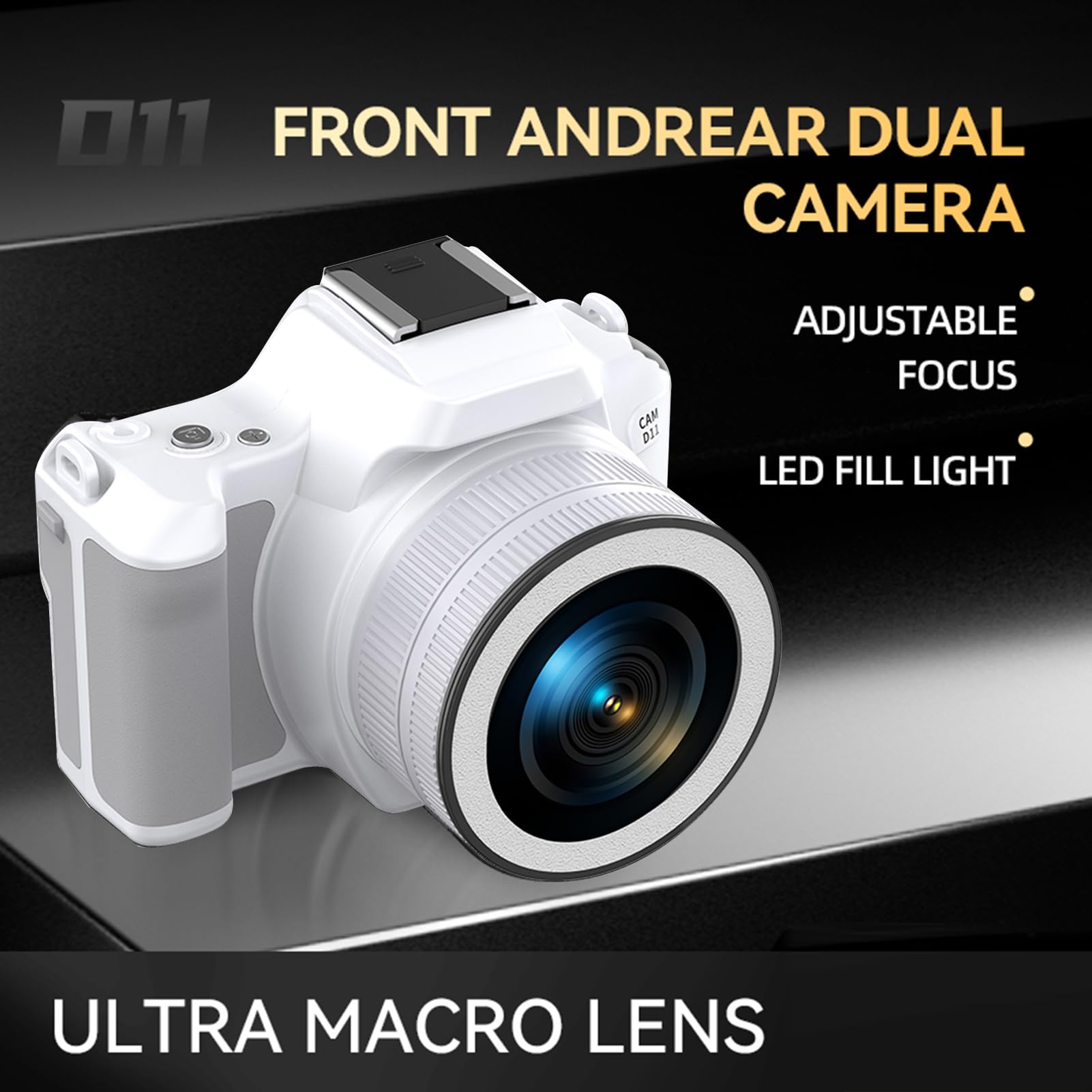 CCYLEZ Camera Digitale 2K, Fotocamera da Vlogging da 48 MP con Zoom 16x, Dual Lente a Schermo da 2,0 Pollici per gli Appassionati di Fotografie Principianti (D11 bianco)
