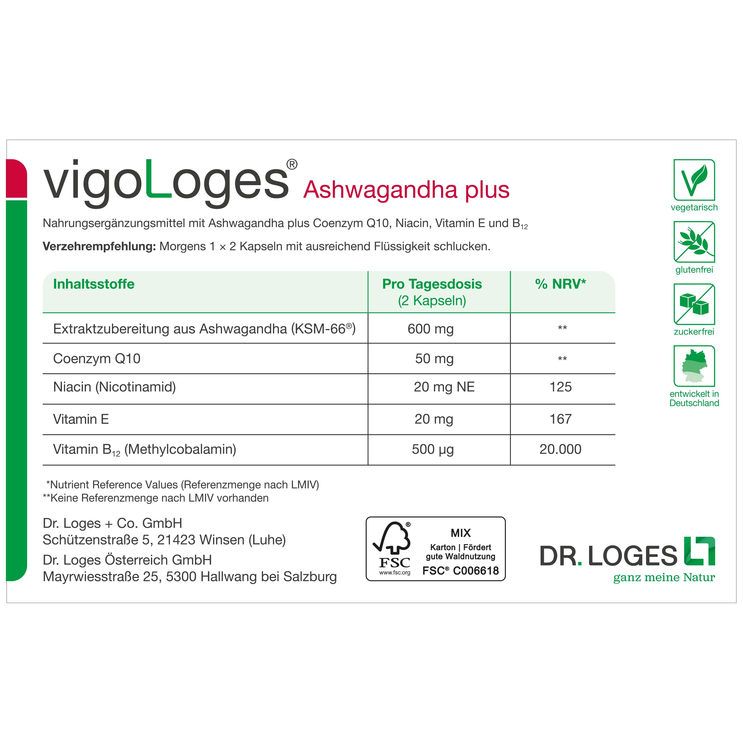 vigoLoges® Ashwagandha plus - 120 Kapseln - Nahrungsergänzungsmittel mit Ashwagandha