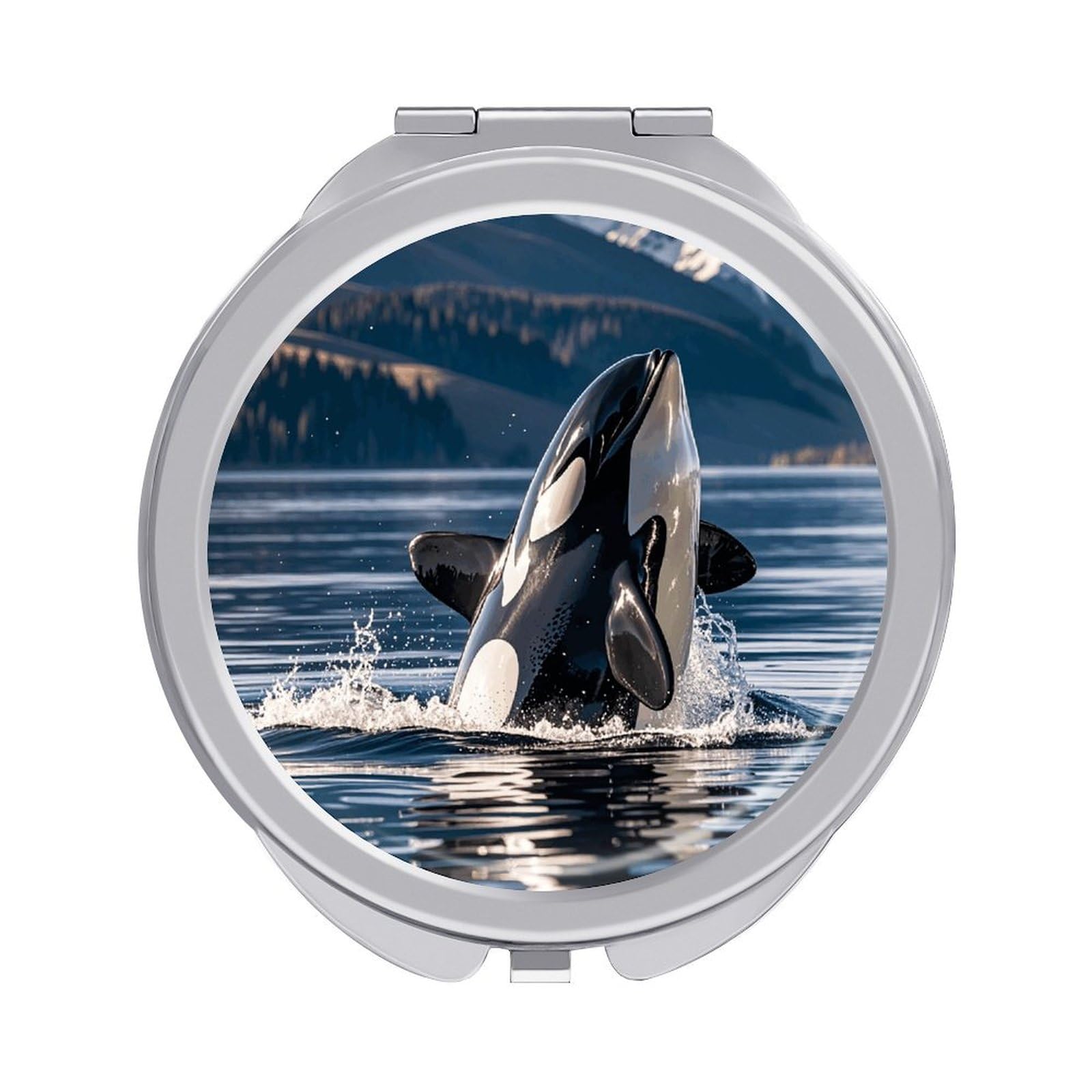 FZQVSGW Orca Killer Whale Compact Mirror Portable Vanity Mirror with Dual 1x/2x Magnification Travel Makeup Mirrors for Purse Folding Pocket Mirrors for Women