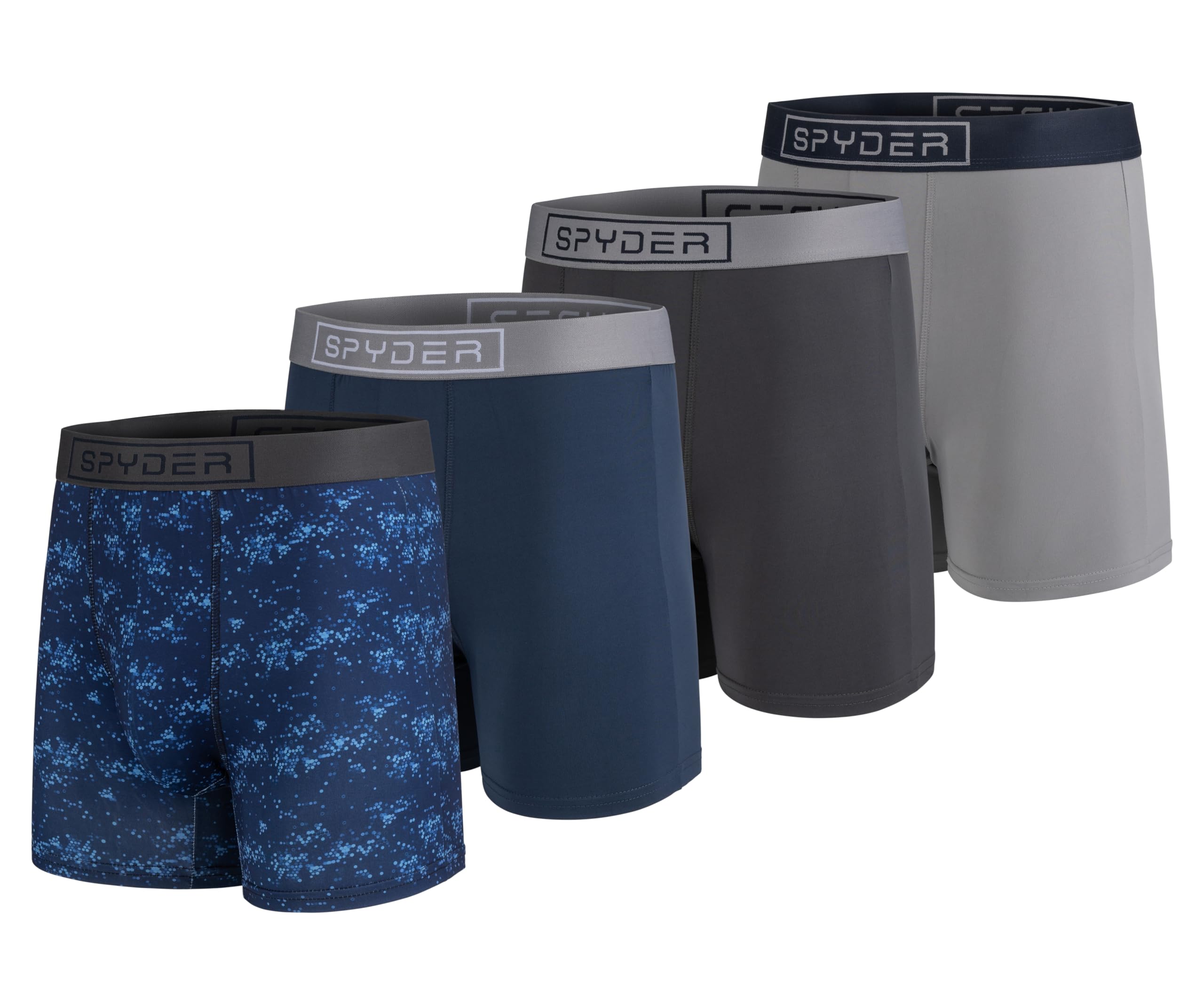 Spyder Mens Boxer Briefs 4 Pack Poly Spandex Performance Boxer Briefs Underwear, Navy/Navy/Charcoal/Grey, M