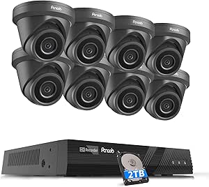 PoE Security Camera System 8 Channel, 8X 8MP Wired IP Dome Turret Camera for Indoor Outdoor, Remote Access, Smart AI Human Vehicle Detection, Built-in Mic, 4K 8CH NVR 2TB HDD, PD93A30808-8M asin的图片