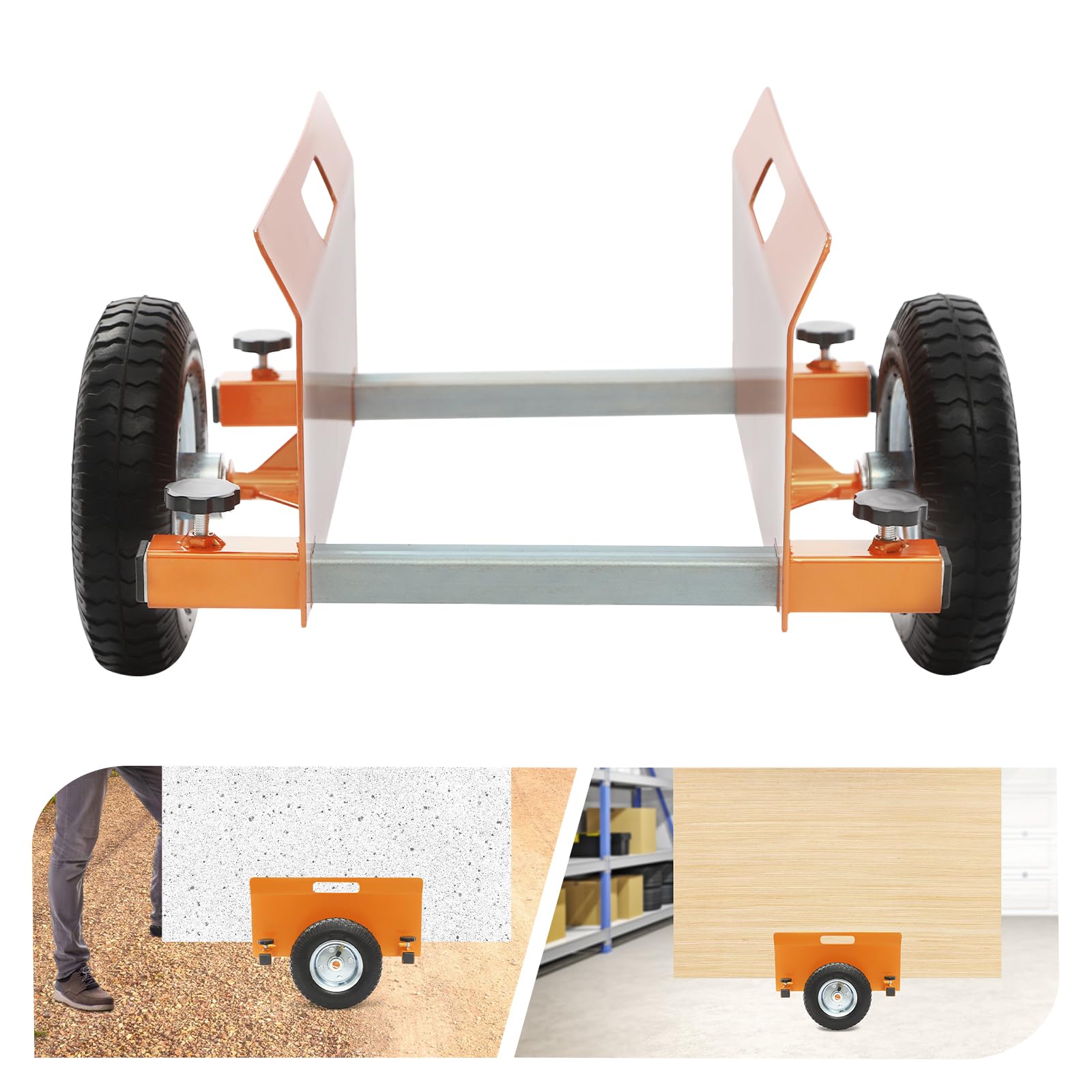 Carro de placas, de acero aleado, con neumáticos de goma de 20 cm, color naranja