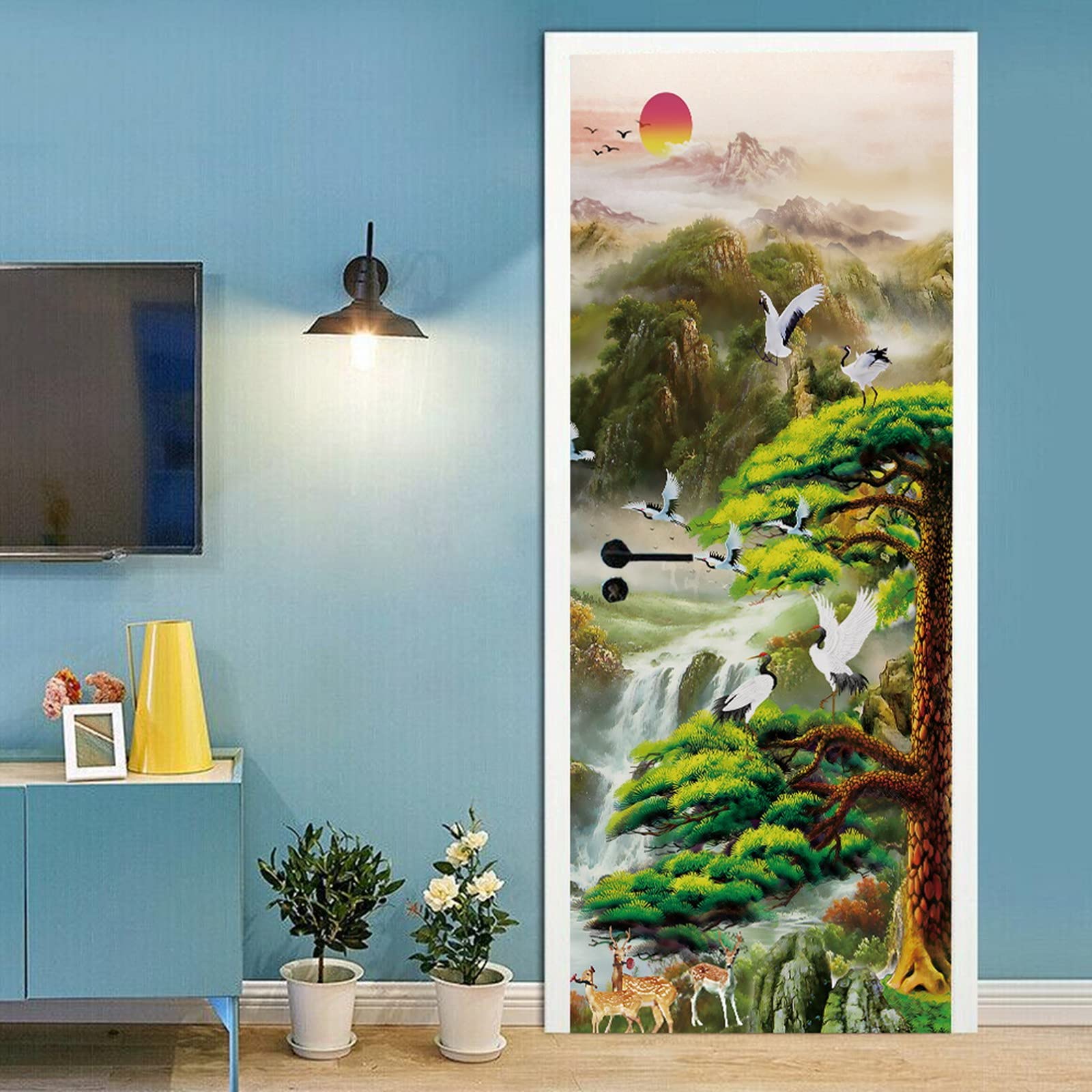 Sticker Porte 3D Grange Avec Croissant De Lune - Autocollant Poster Porte 77x200 Cm Amovible