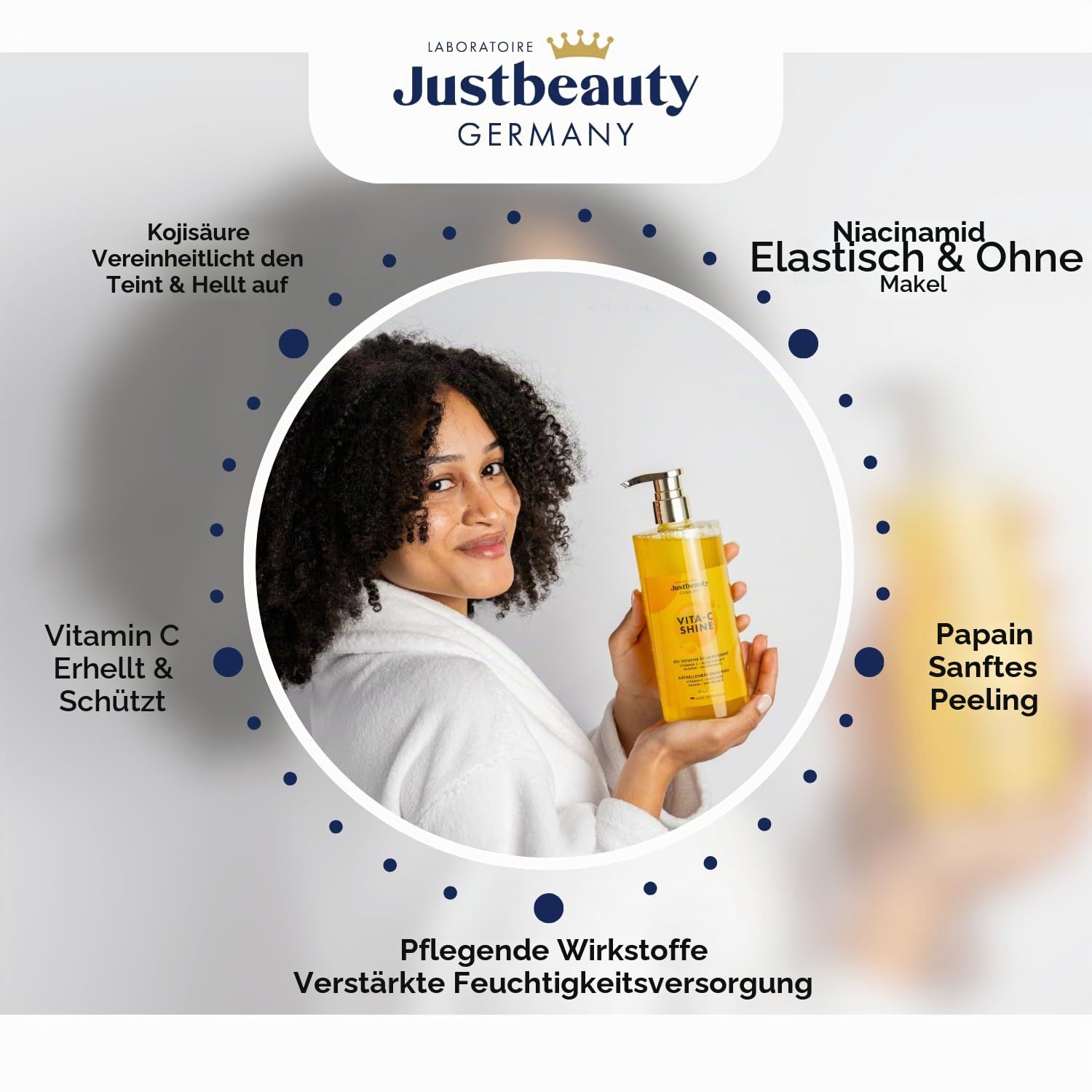 Aufhellendes Duschgel Vita C Shine 620ml – Extra Stark mit Vitamin C, Niacinamid, Kojicsäure & Hyaluronsäure – Feuchtigkeitsspendend & Teintausgleichend