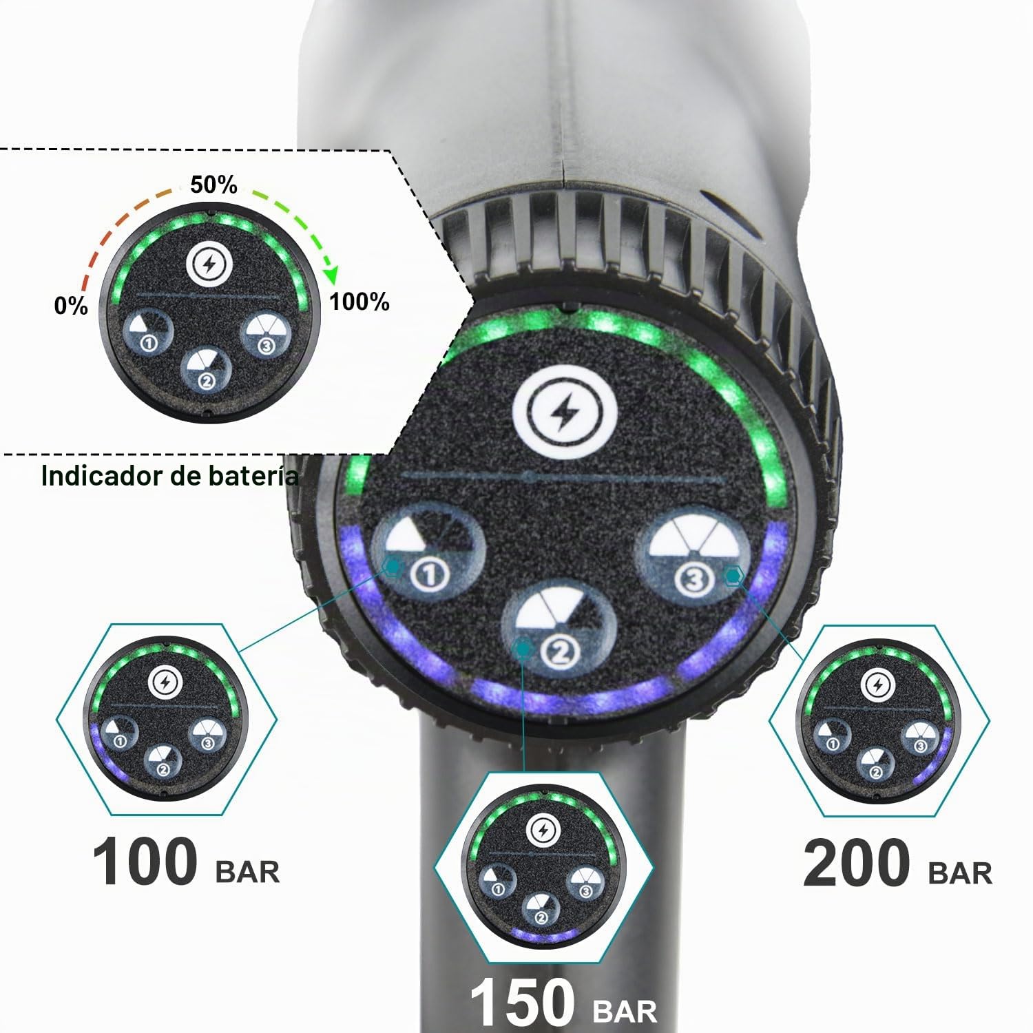 Hidrolimpiadora de Batería 21V Máx 200 Bar, Hidrolimpiadora de Alta Presion con de 3,0Ah Bateria, Press & Clean Pistola Lavado con Pantalla LCD de Potencia y de 3 Velocidades (Negro con 2 Batería)