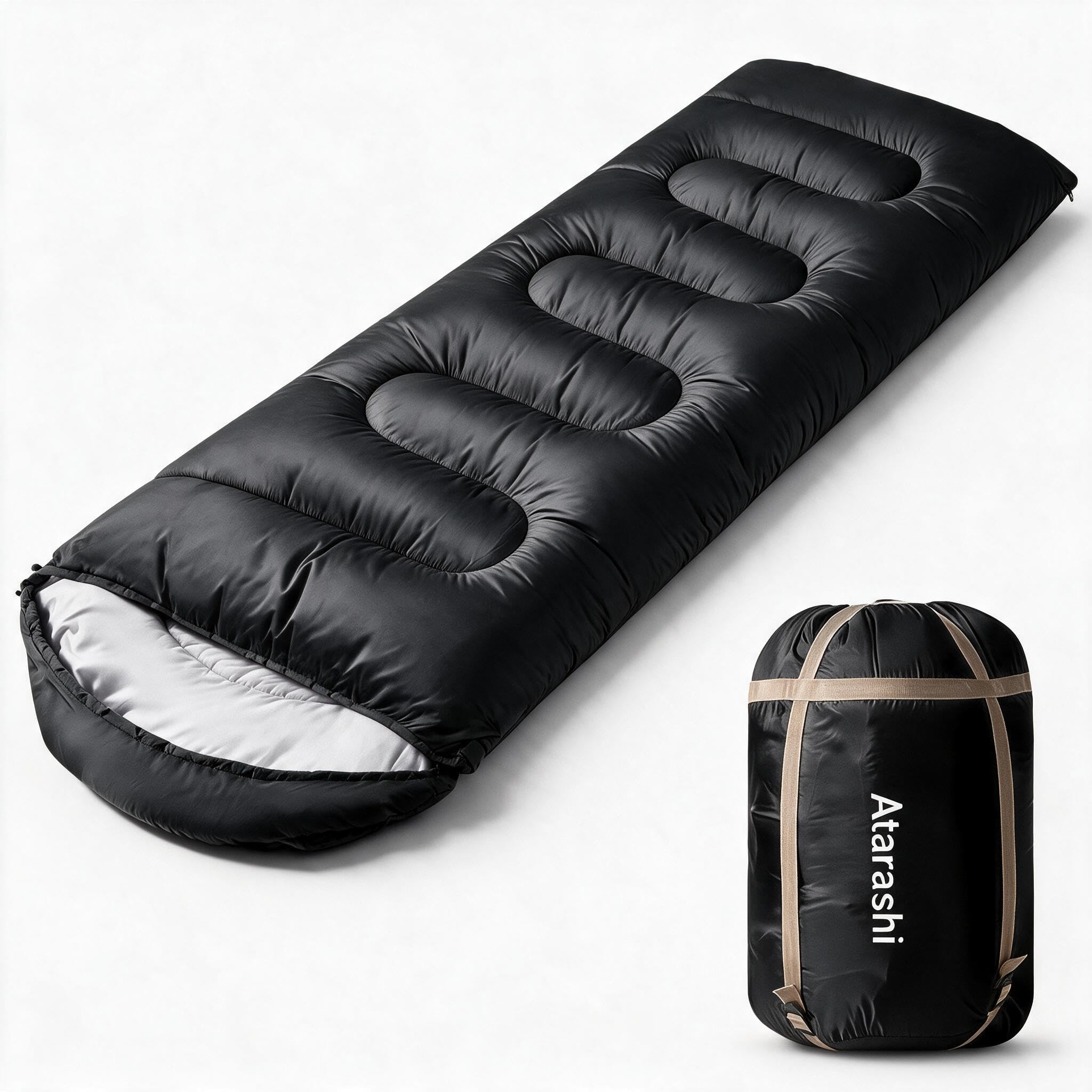 Photo 1 of Atarashi Camping Sleeping Bag for Adults - 0 Degree Cold Weather Warm Sleeping Bag for Kids Teens with Compression Sack, 3-4 Season Camping Essentials Gear Accessories, Hiking, Outdoor
