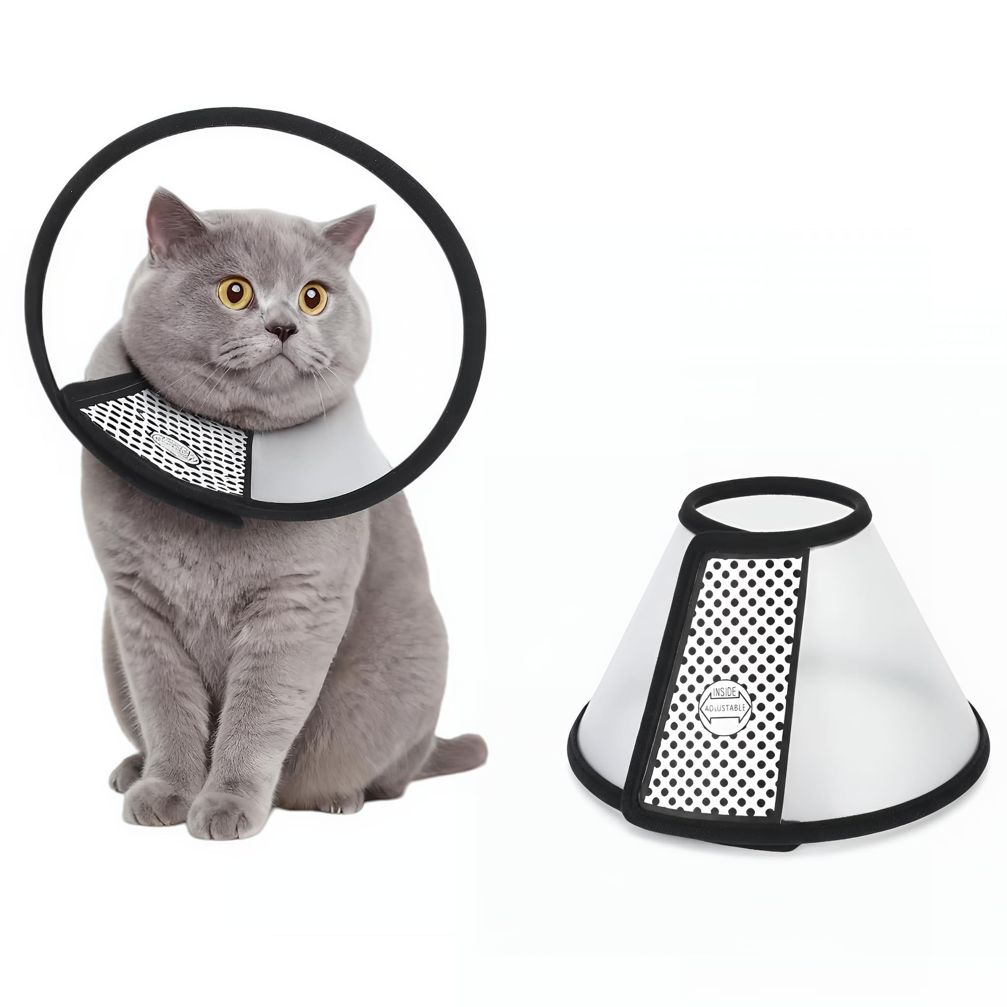 Adjustable Soft Pet Recovery Collar (Neck 26-33cm), Surgery Cone for Small-Medium Dogs (Pug, Frenchie) & Large Cats, Anti-Lick Wound Protector E-Collar, Comfortable & Breathable