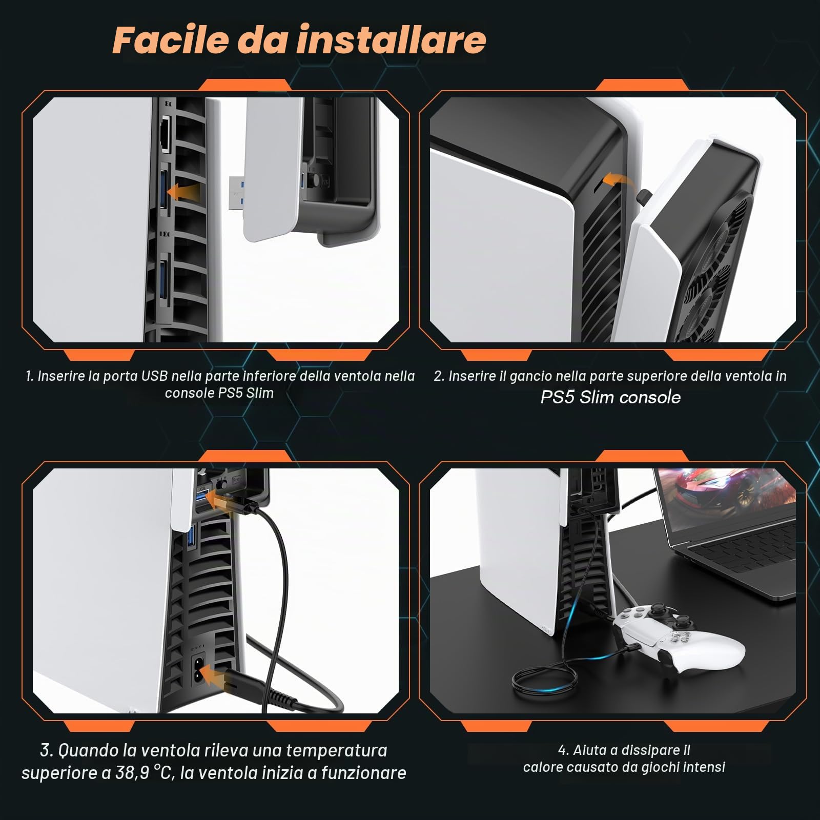 Ventola di raffreddamento per PS5 Pro, accessorio per ventola di raffreddamento silenziosa per PS5 Pro versione digitale e CD con luce LED, velocità regolabile e accensione/spegnimento automatico