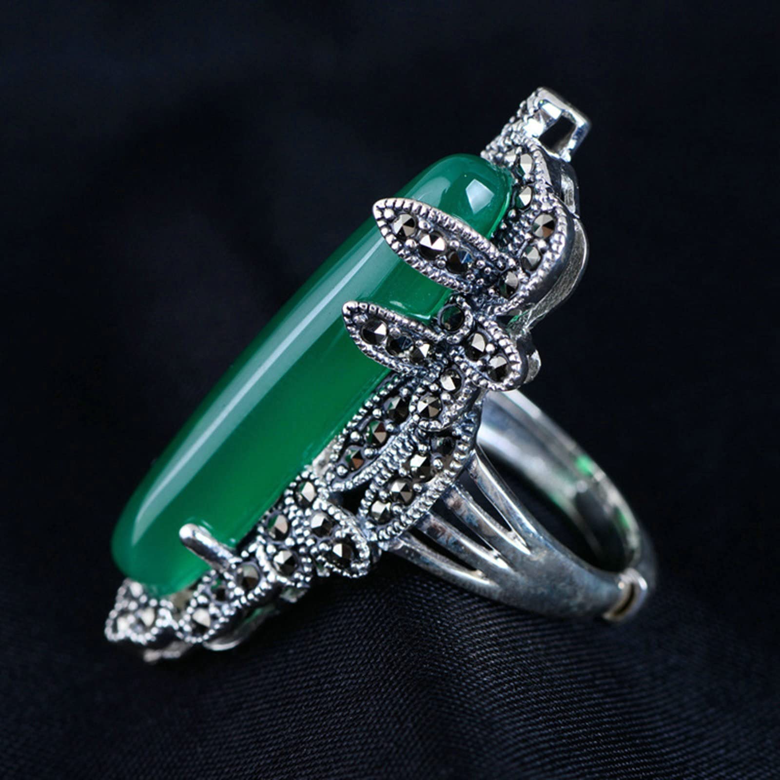 Aeici Anillos 925, Alianza Regulable Vieja Piedra Verde Anillo Mujer