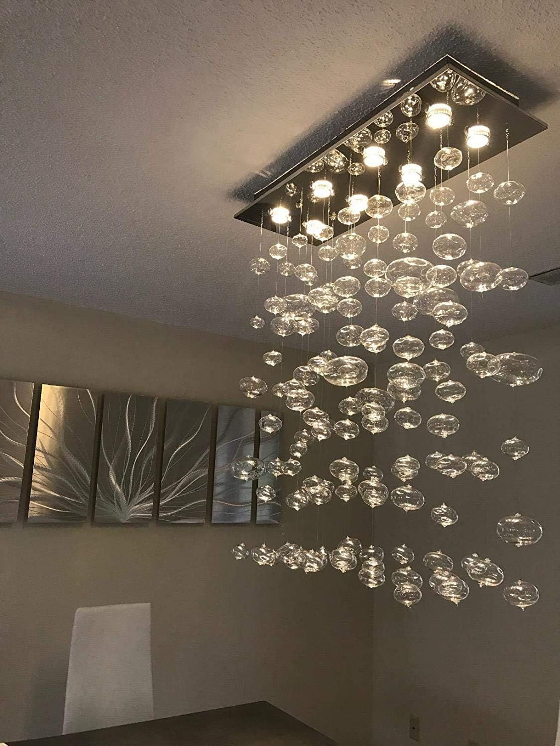 SILJOY Modern Glass Chandelier Light Fixture, 36 Strings of Bubbles Ceiling Light Fixture for Dining Room Kitchen Island Living Room, L47" x W11.8" x H47"
