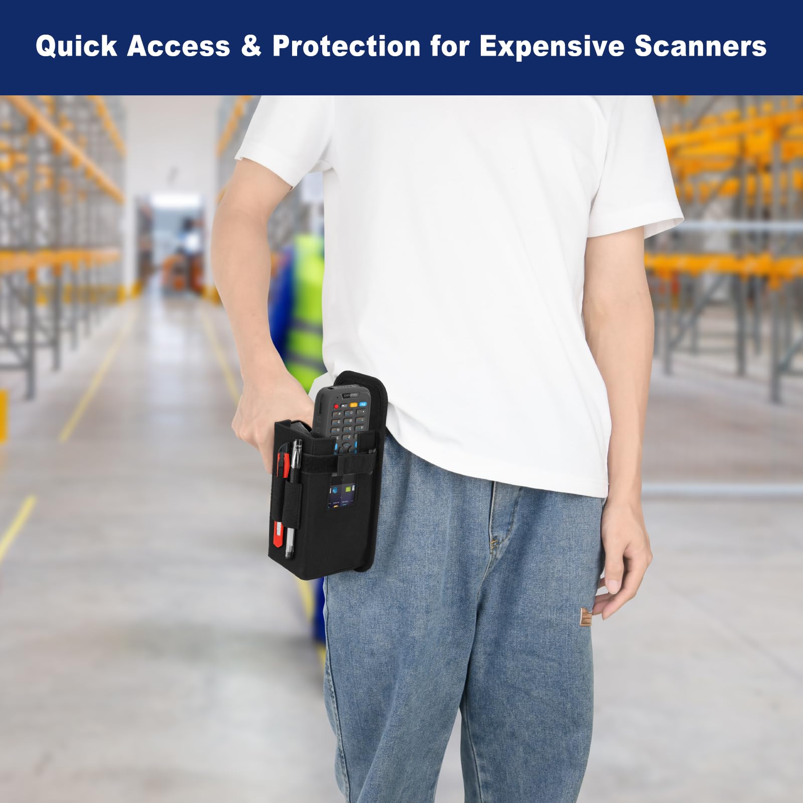 Barcode Scanner Holster, Universal Scanner Holster Pouch for Gun Grip Mobile Computers, Handheld Bar Code Scanners, Belt Loop & Clip Attachment Fits for Zebra Scanner MC3300/3200/3100/3000 (Black) — view 5
