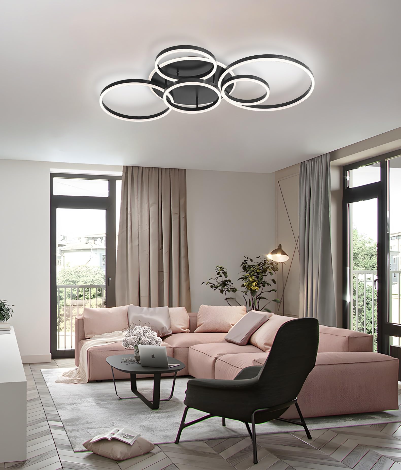 Lampa sufitowa LED, nowoczesna lampa sufitowa Ringar, lampa sufitowa do salonu, okrągła lampa sufitowa 80 W, lampa sufitowa do sypialni, 3000 K-6000K ściemniana lampa sufitowa z pilotem zdalnego