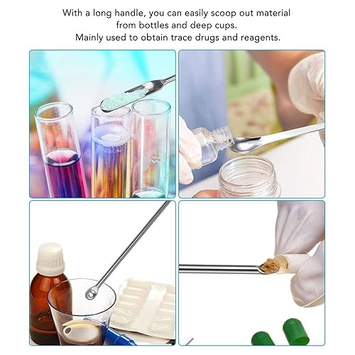 Miniatura 2 de Juego de 12 cucharas de prueba de acero inoxidable para experimentos, con bolsa de tela de doble extremo y mango largo para relleno de tapa de gel