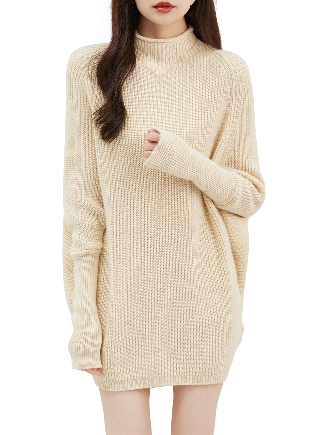 Disimlarl Damski sweter z wełny merynosów z golfem oversize, sweter z długim rękawem, dzianinowy sweter
