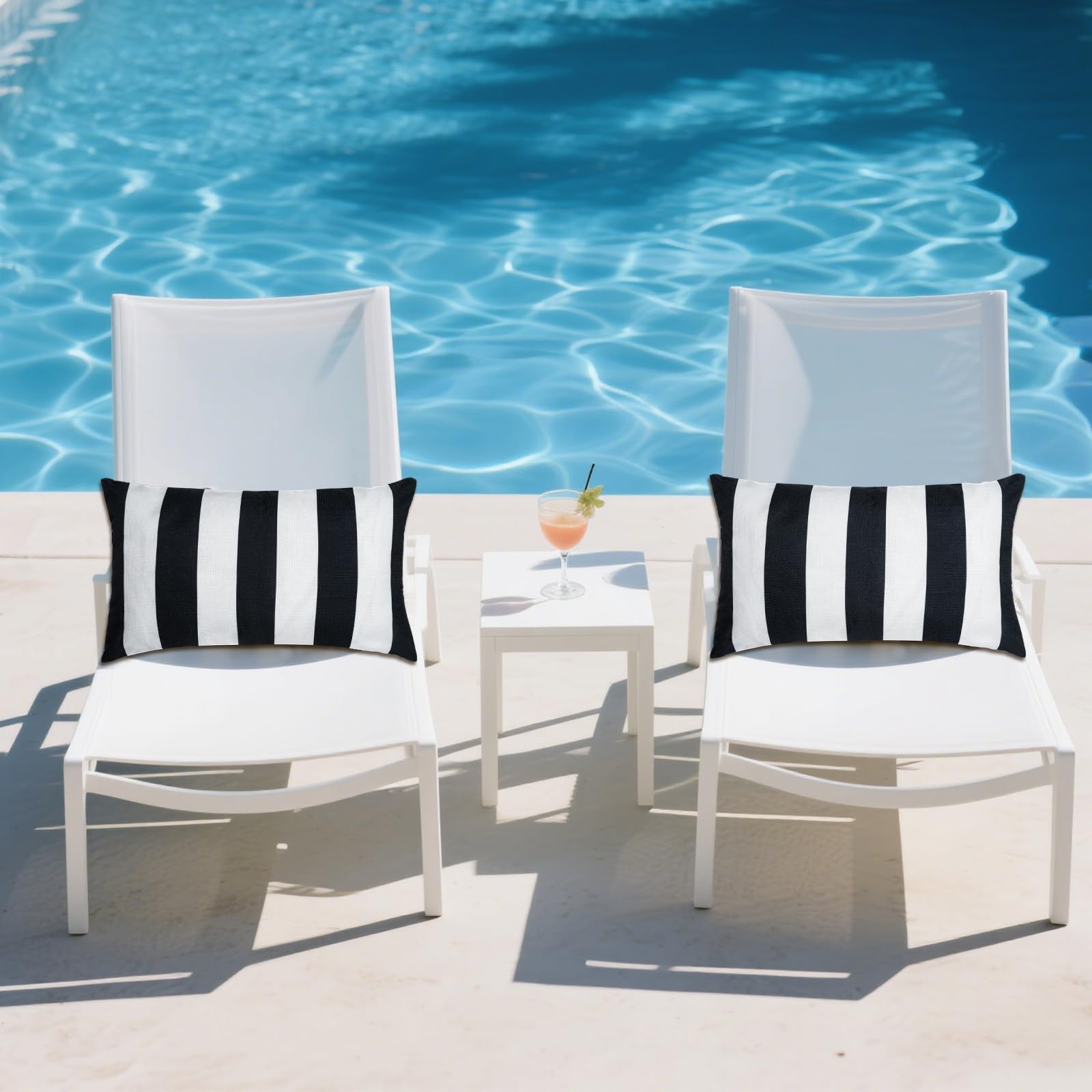 tiggell Lot de 4 Housses de Coussin décoratives imperméables pour extérieur, Jardin, terrasse, canapé, Balcon, Rayures (Noir et Blanc, 30,5 x 50,8 cm)