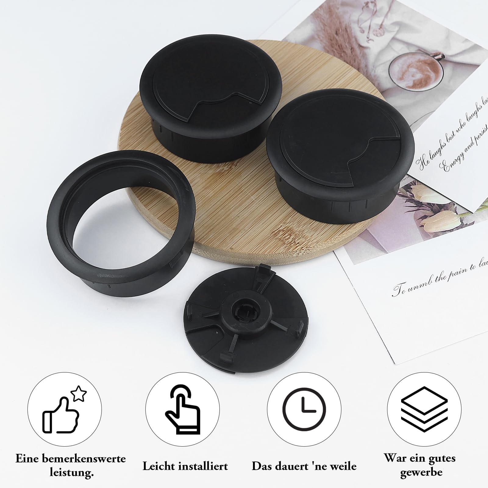 Pasacables para escritorio 60 mm plástico negro