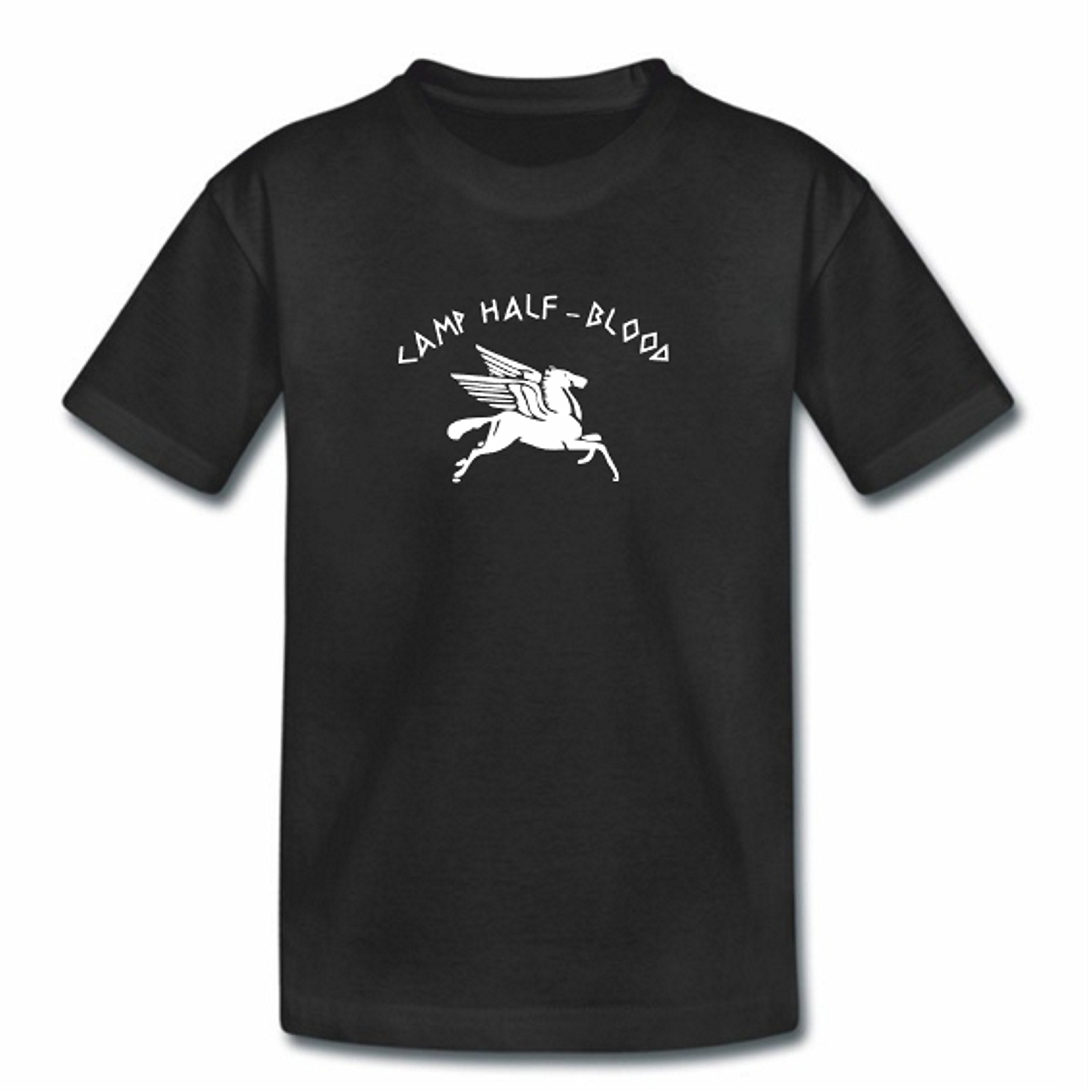 MITEES Childrens Camp Half Blood Tshirt - Black - Kids Girl Boys Percy Jackson Top (X-Large 12-14)