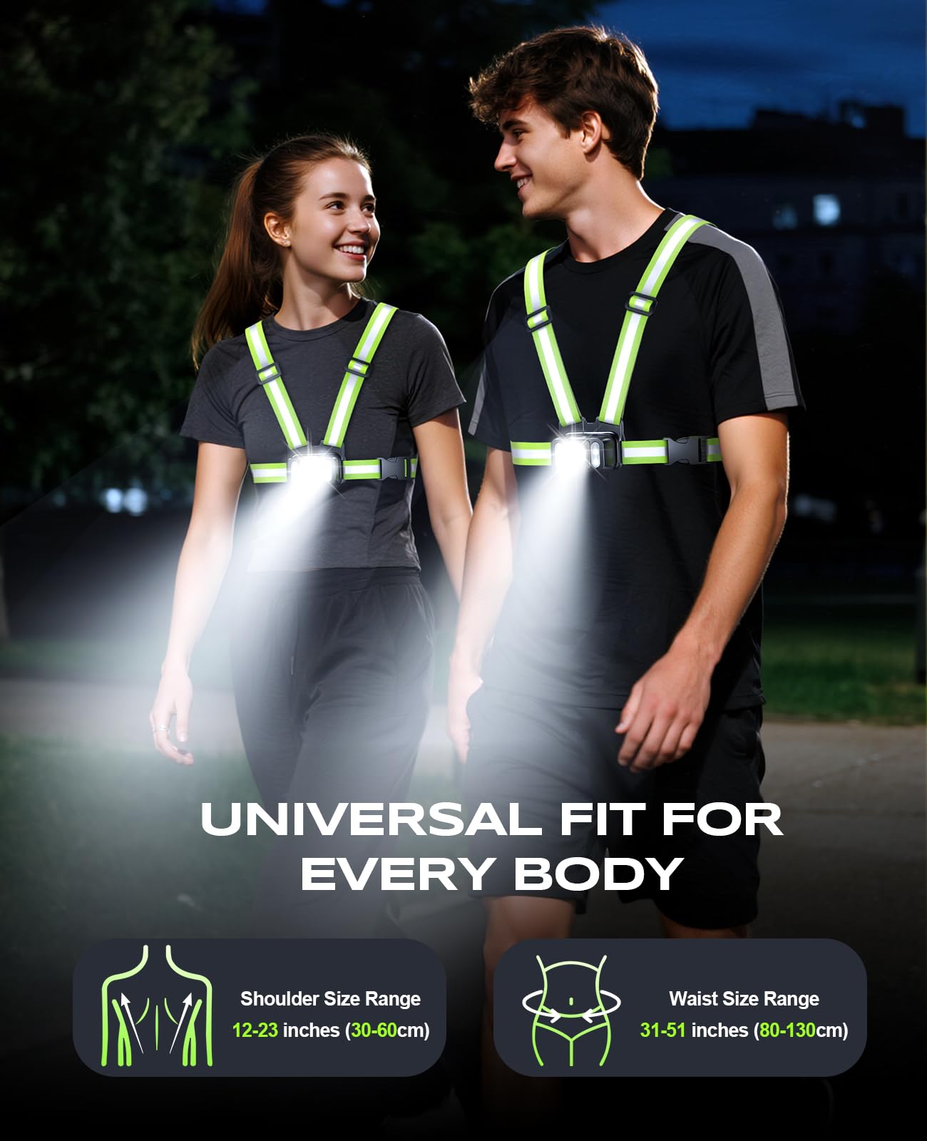 Luces de correr de 550 lm para corredores con luz trasera, 7+2 modos y chaleco reflectante de 360°, IPX4 impermeable, luz de correr recargable ajustable de 45° para caminar, ciclismo